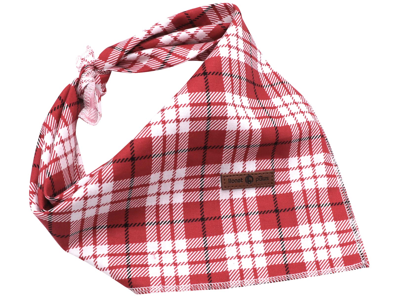 Lionet Paws Christmas Dog Bandana Washable Cotton Handkerchief Scarf Triangle Bandana For Small Medium Large Dogs Red Grid