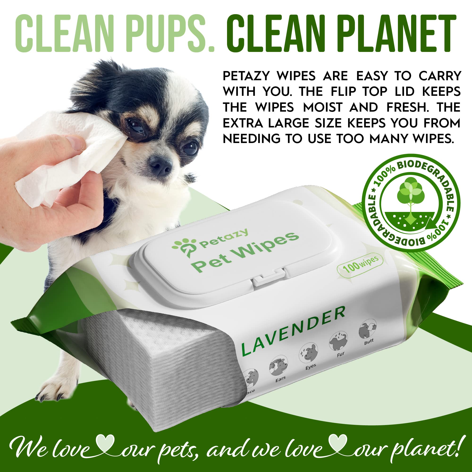 Petazy Dog Wipes For Paws And Butt Ears Eyes  Organic Pet Wipes For Dogs  Hypoallergenic Lavender Scented Dog Wipes Cleaning Deo