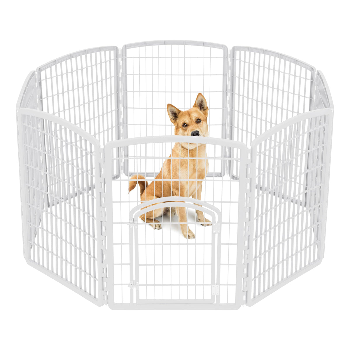 Iris Usa Dog Playpen, 8-Panel 34' Pet Playpen With Door, Puppy Playpen, Indoor/Outdoor Dog Pen, 63 X 63 X 34, Foldable, Customizable, White