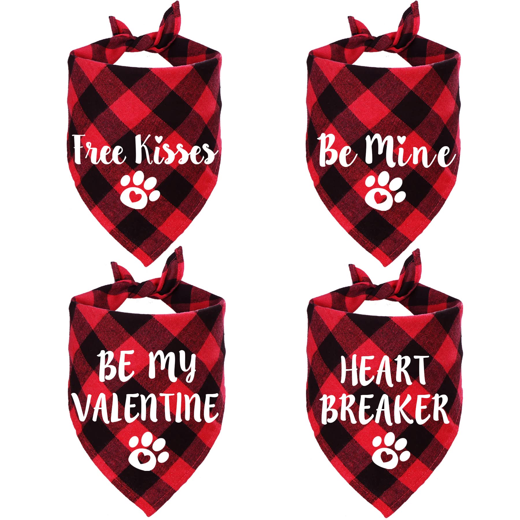 Stmk 4 Pack Valentine'S Day Dog Bandanas, Valentine'S Day Plaid Dog Puppy Bandana For Dog Puppy Valentine'S Day Wedding Holiday Party Decorations (Valentine'S Day)