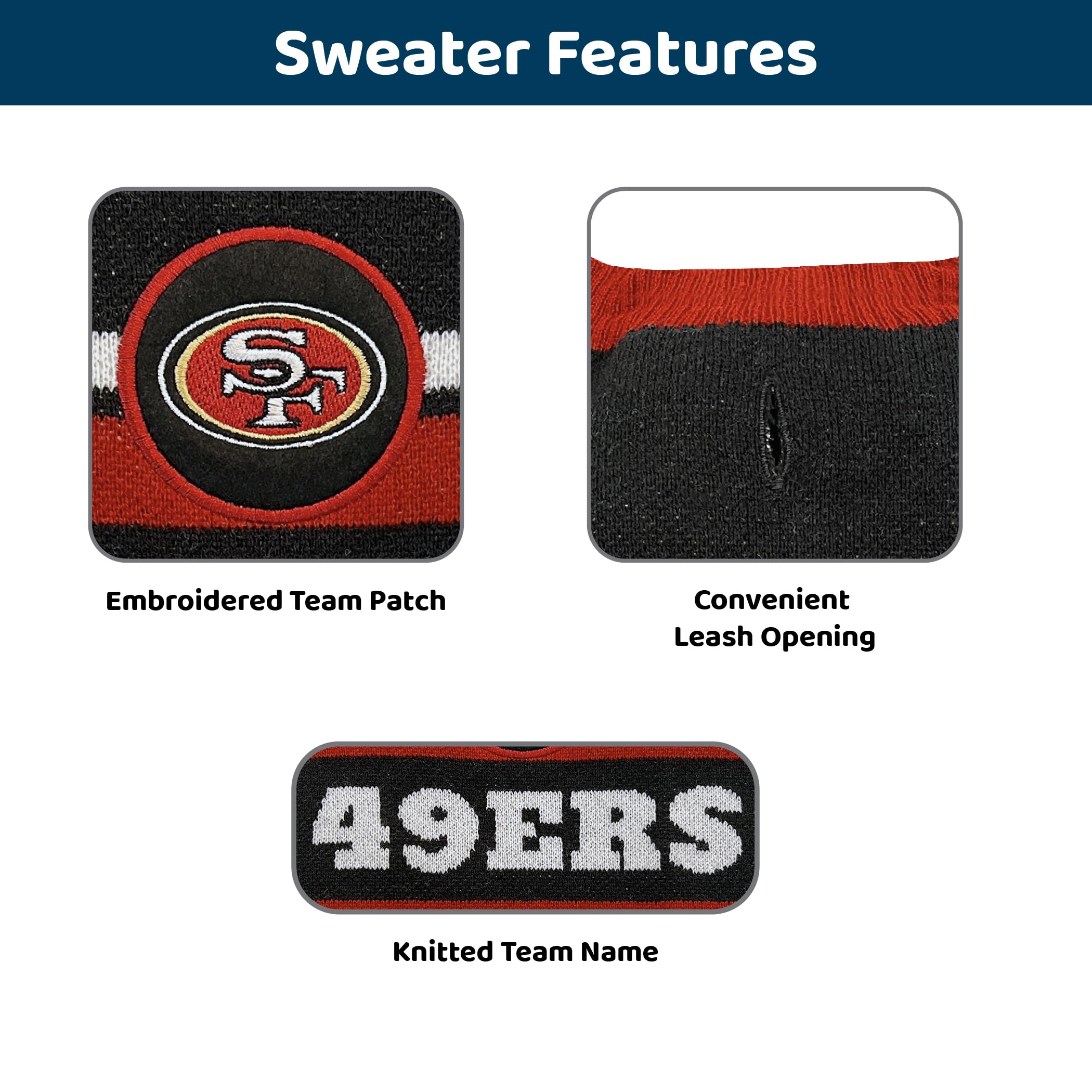Pets First NFL Dog Sweater, San Francisco 49ers, Size Small, Warm Poly-Wool Knit, Model SAN-4179-SM
