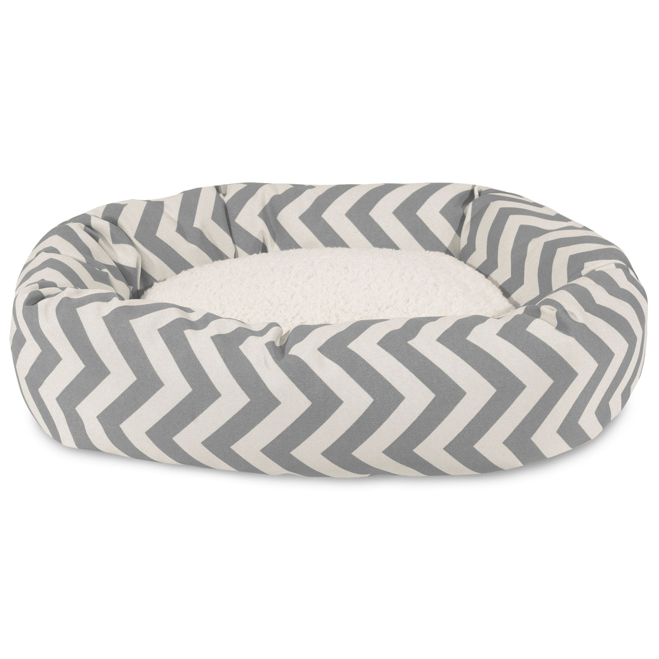 40 Inch Grey Chevron Sherpa Bagel Dog Bed