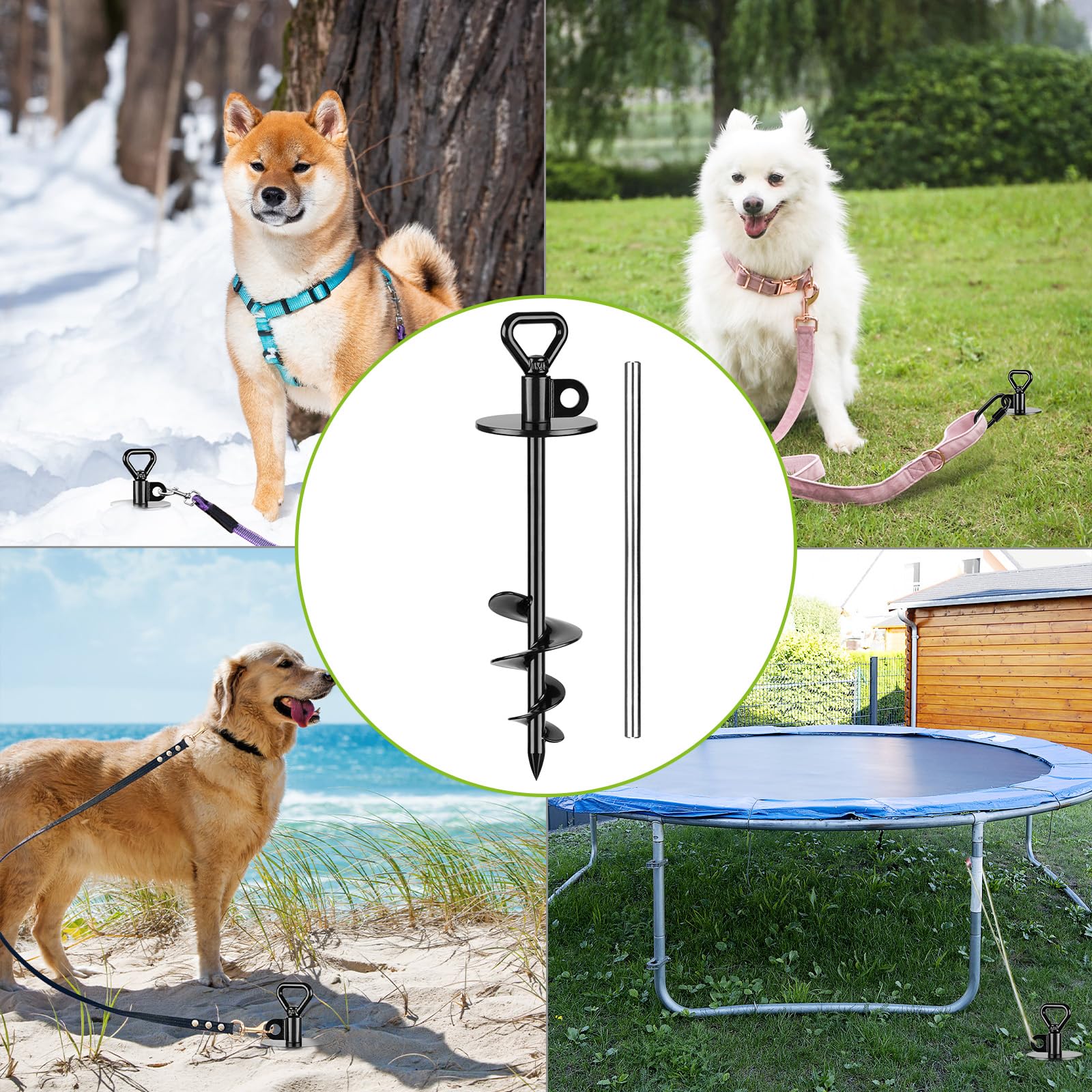 Seleware Dog Tie Out Stake Outdoor Anti-Rust Ground Anchor For Large Dogs Up To 220 Lbs, Free Swivel Dog Stake Dog Camping Gear
