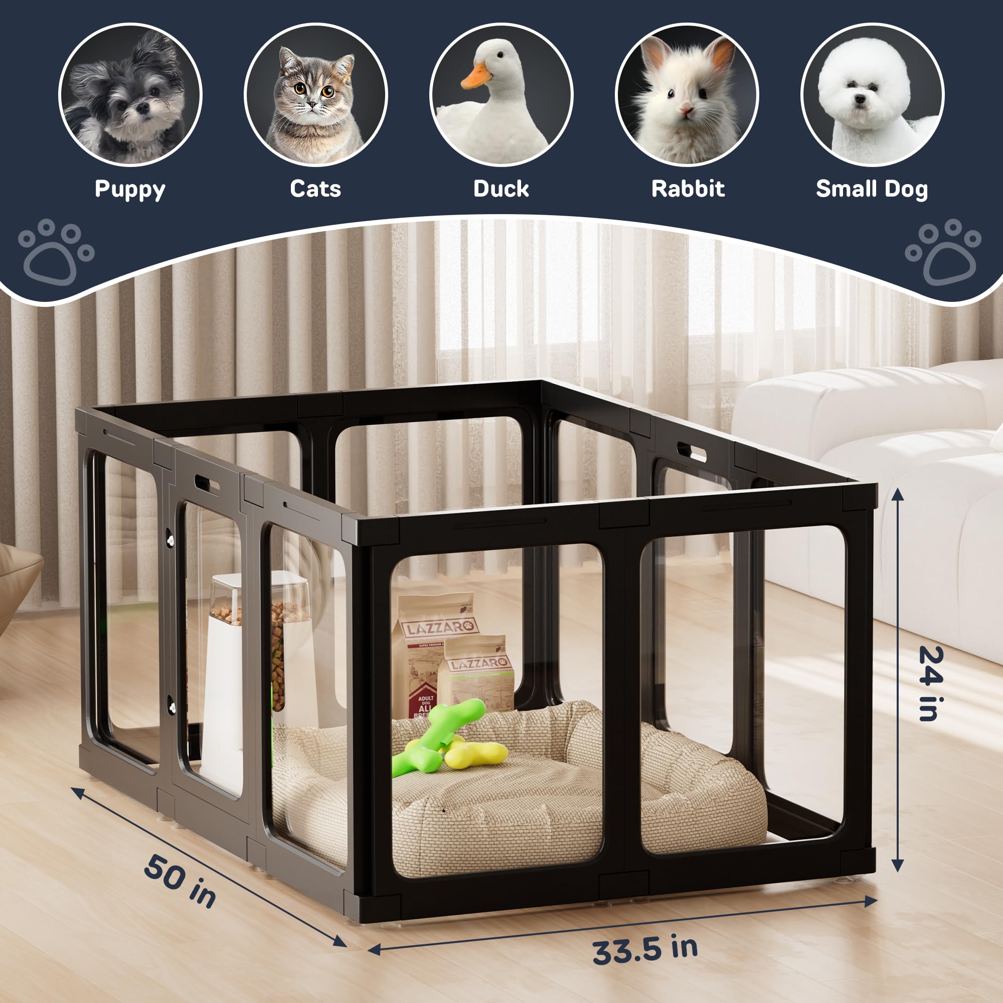 Acrylic Dog Playpen Indoor, 10 PCS Plastic Puppy Playpen with Door, Clear PlayPen for Dog Cat Rabbit Ferret, Preferable Small Do