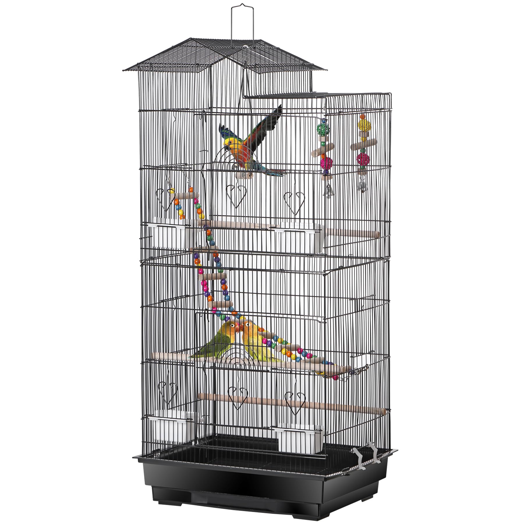 39-Inch Roof Top Bird Cage Large Flight Parrot Cage w/Toys for Small Quaker Cockatiel Sun Conure Parakeet Finch Green Cheek Conu