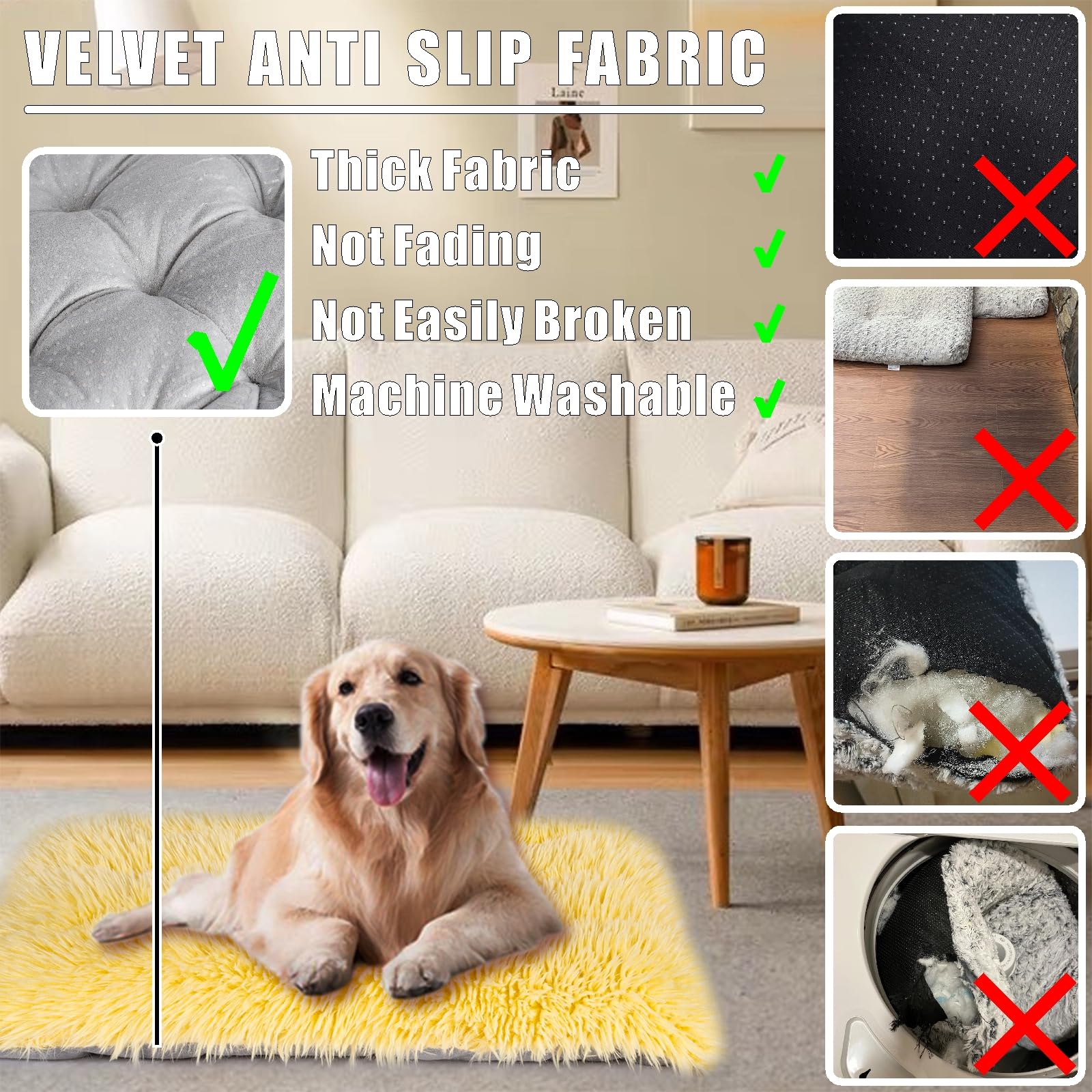 Washable Dog Bed, Deluxe Plush Dog Crate Pad And Cat Bed, Anti-Slip Bottom Kennel Pad Mat, Fuzzy Pet Beds For Large, Medium, Sma