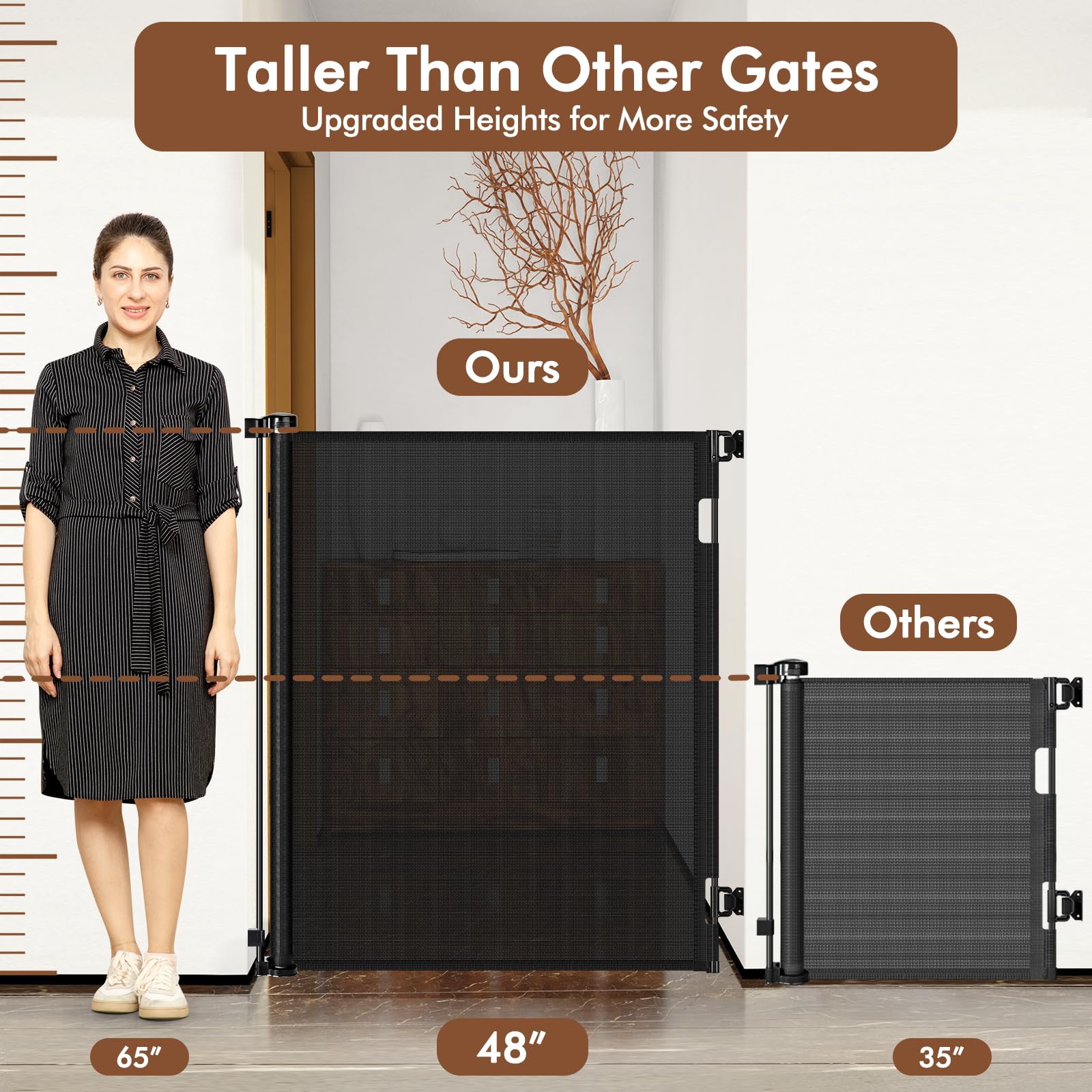 48 Inch Extra Tall Pet Gate, Extends to 55'' Wide, Extra Tall Retractable Baby Gates for Dogs Extra Tall Dog Gate Indoor Tall Me