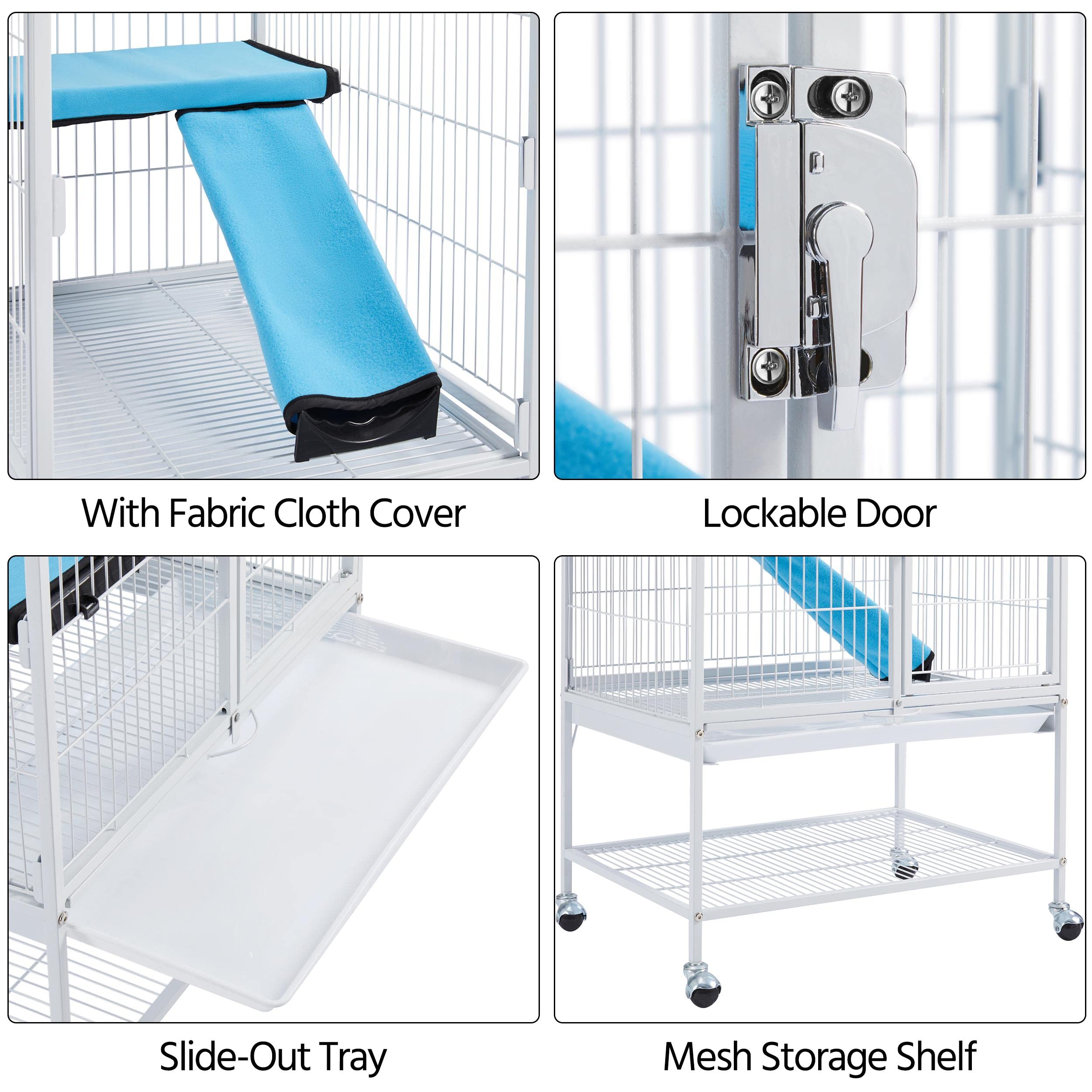 Yaheetech Small Animal Cage, Metal Pet Cage With Removable Tray/Ladder/Wheels, Ferret Cage, Chinchilla Cage, Sugar Glider Cage, White