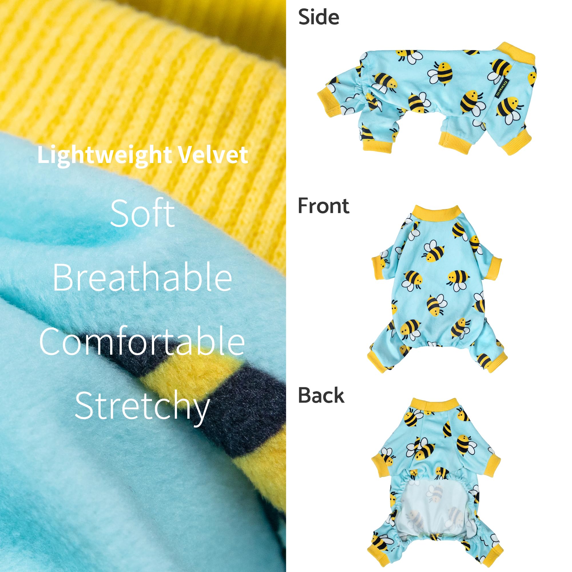 Fitwarm Funny Bee Fleece Dog Pajamas, Warm Winter Dog Clothes For Small Dogs Boy Girl, Cozy Pet Onesie With Feet, Light Blue, Xs