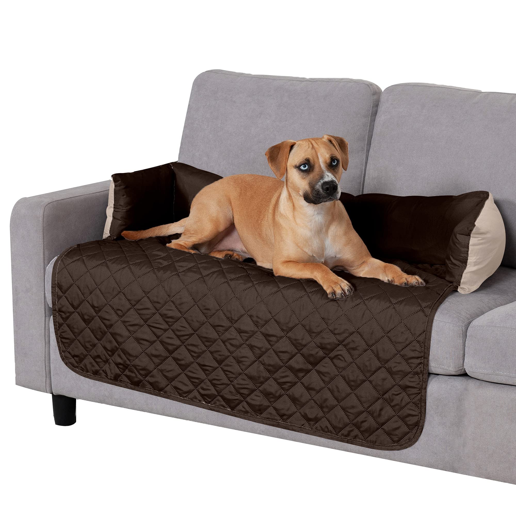 Furhaven Water-Resistant & Reversible 42' Wide Seat Cover Protector For Dogs & Cats, Perfect For Couches, Beds, & Car Seats - Sofa Buddy Bolster Seating Protector - Espresso/Clay, Large