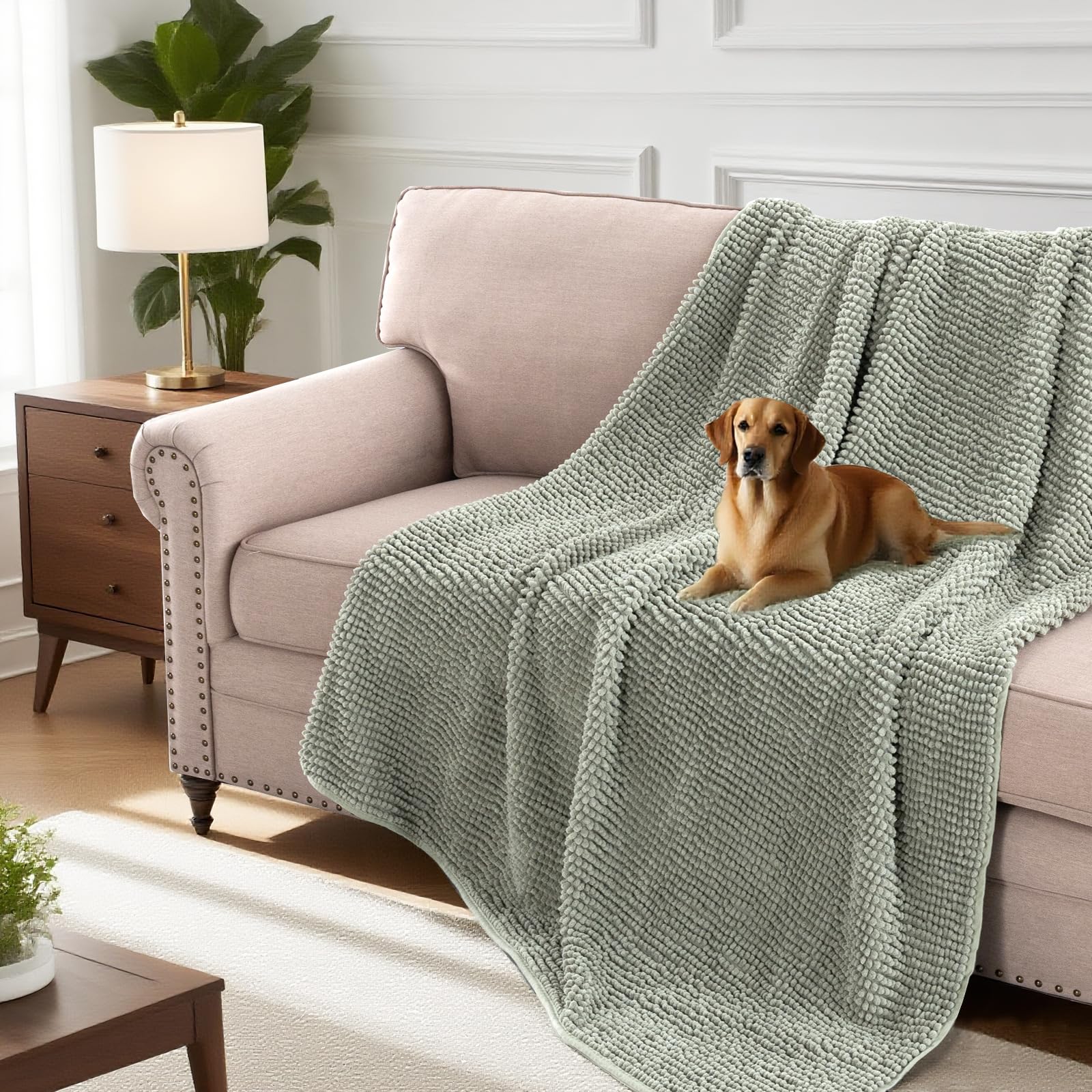 H.VERSAILTEX Plush Chenille Couch Cover for Dogs Pets Blanket for Bed Anti-Slip Soft and Durable Furniture Protector for Small M