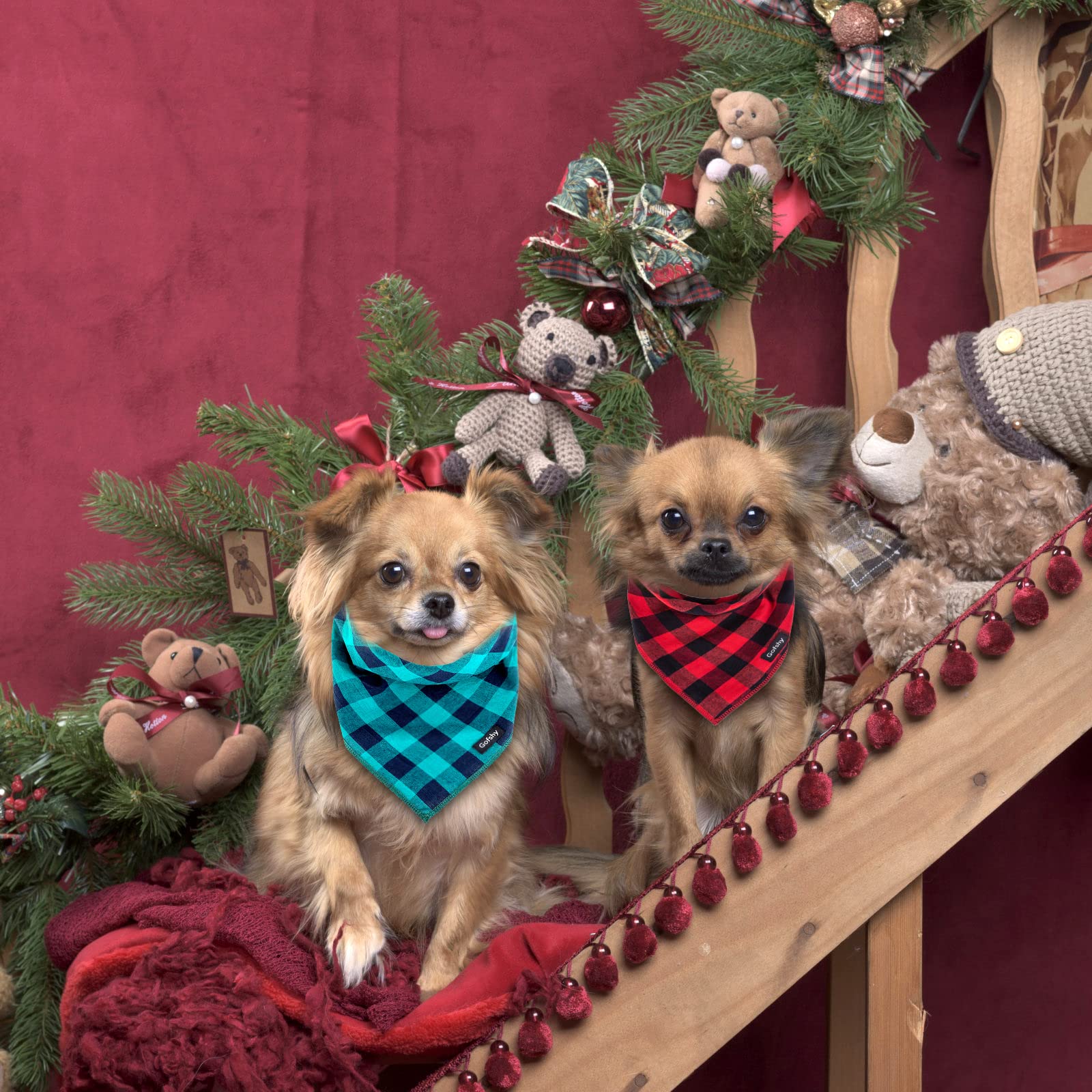 Gofshy Dog Bandanas Christmas Classic Buffalo Plaid 6Pcs Dog Gifts Red Blue Green Orange Black Brown Dog Scarf Adjustable Kerchief For Small Medium Large Dogs Cats Puppy Bandana(M)
