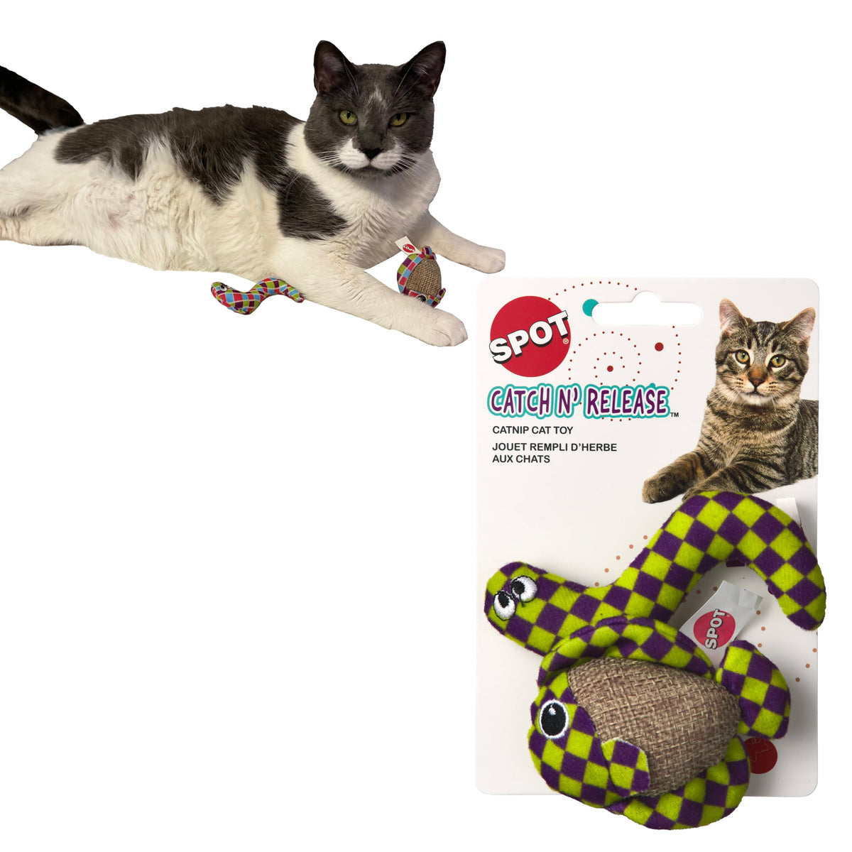 Spot Catch N' Release Cat Toy With Irresistible Texture And Catnip, Indoor Cat Essentials, For Cats And Kittens, 2 Assorted Figures