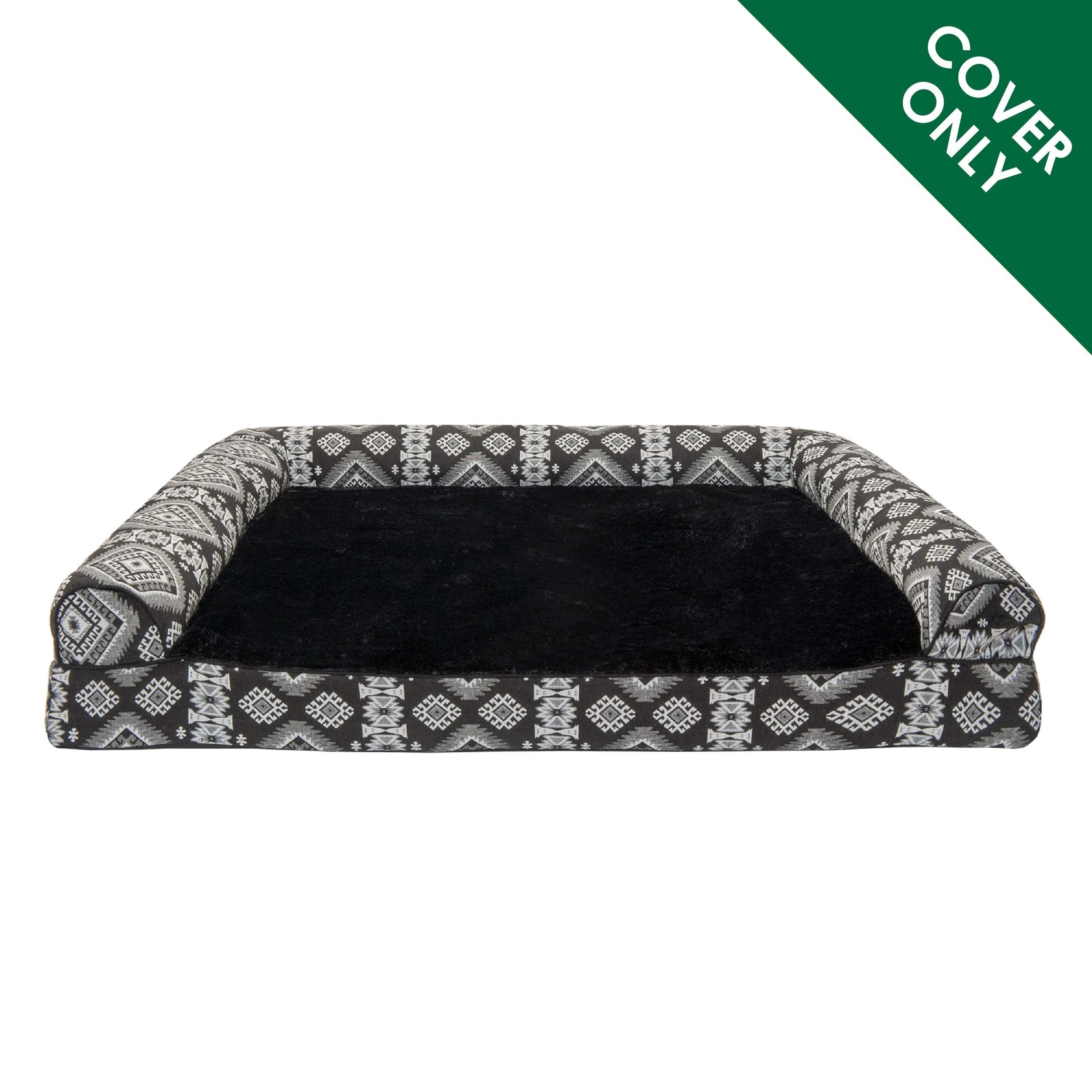 Furhaven Replacement Dog Bed Cover Plush & Southwest Kilim D  Cor Sofa-Style, Machine Washable - Black Medallion, Jumbo Plus (Xx