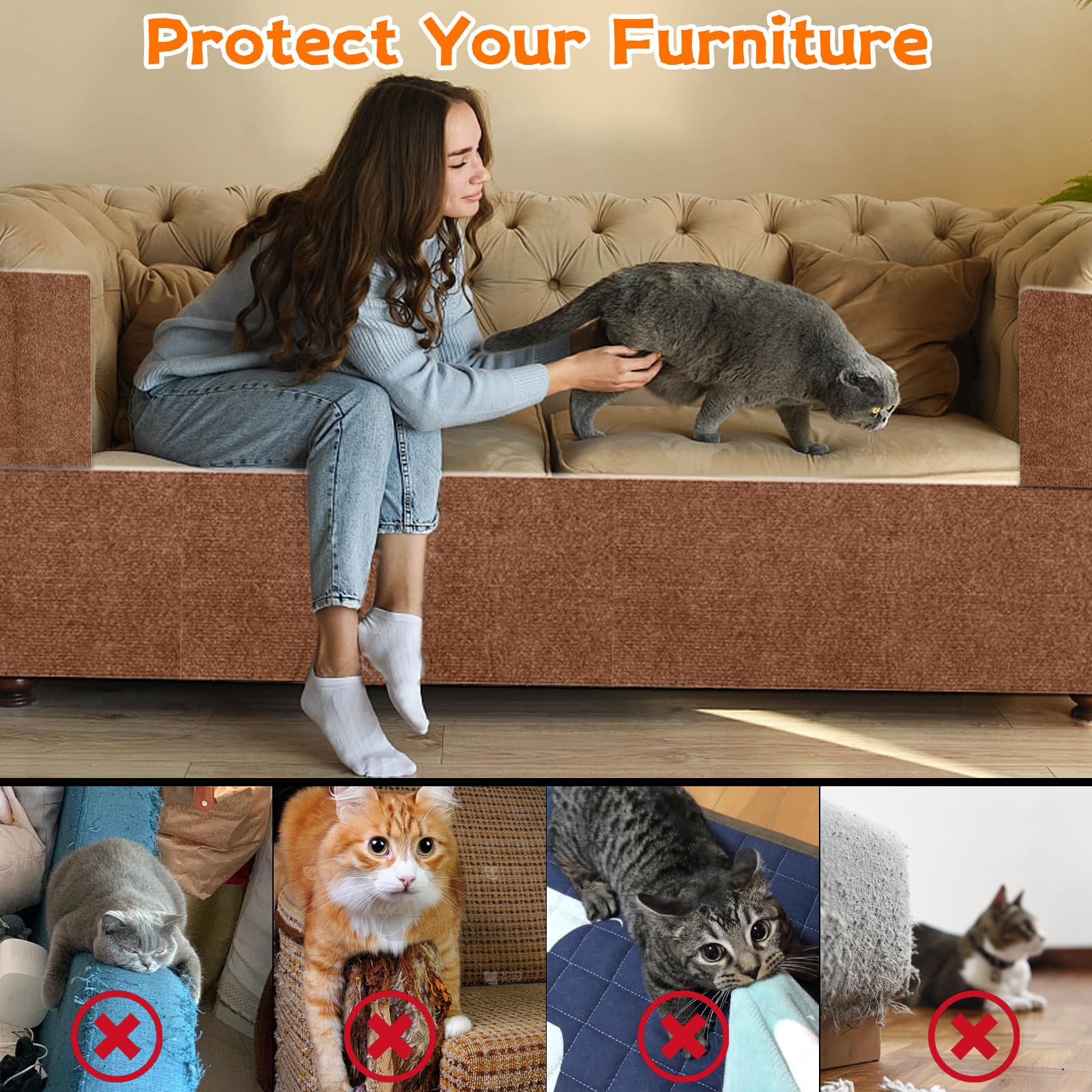 Cat Scratching Mat, Self-Adhesive Cat Scratching Carpet, Trimmable At Scratch Furniture Protector For Cat Tree Shelves, Cat Scra