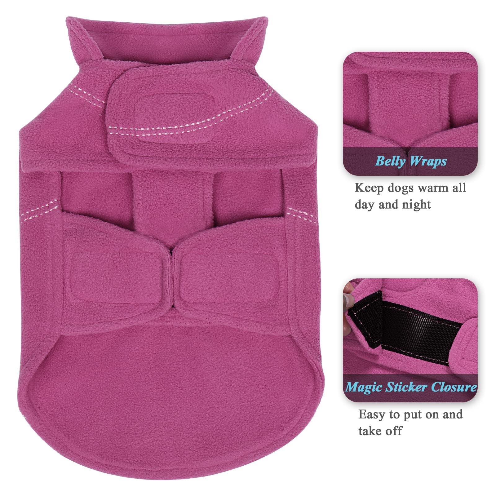 VIVAGLORY Dog Fleece Vest, Dog Cold Weather Sweater for Medium Dogs, Adjustable Winter Warm Clothes with Two-Way Zipper Opening,