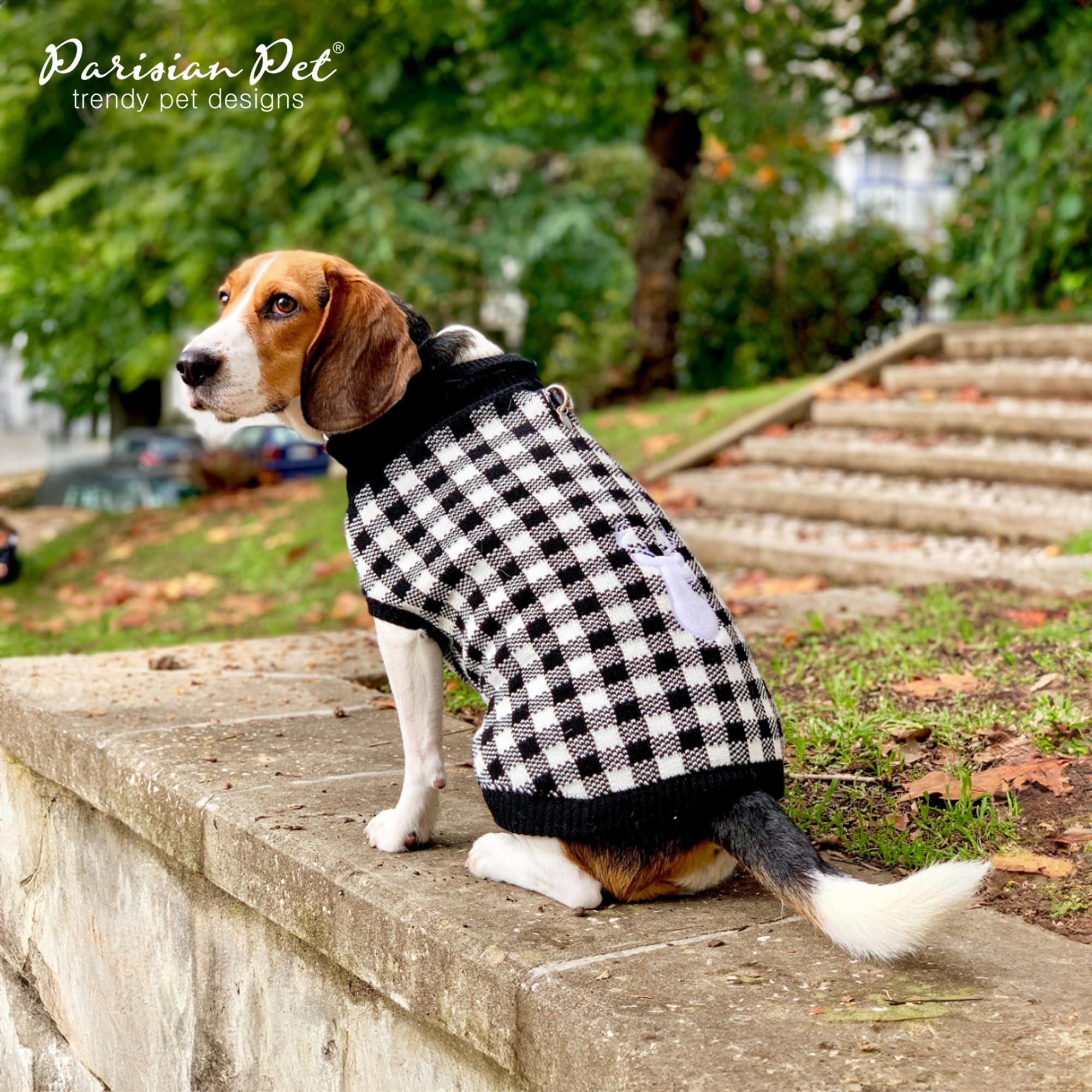 Parisian Pet Dog Sweaters - Pullover, Turtleneck White And Black Checkered Sweater - Cable Knit Plaid Dog Christmas Outfit - Fall, Winter Dog Clothes - Flexible Dog Sweater For Small Dogs - S