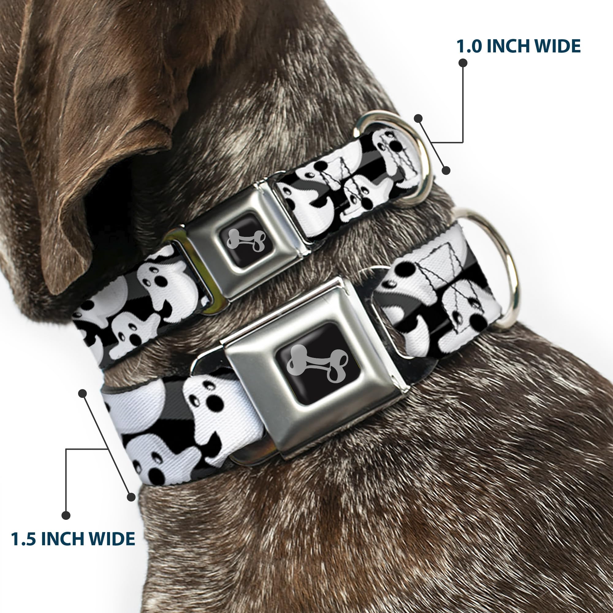 Dog Collar Seatbelt Buckle Ghosts Scattered Black White 16 To 23 Inches 1.5 Inch Wide