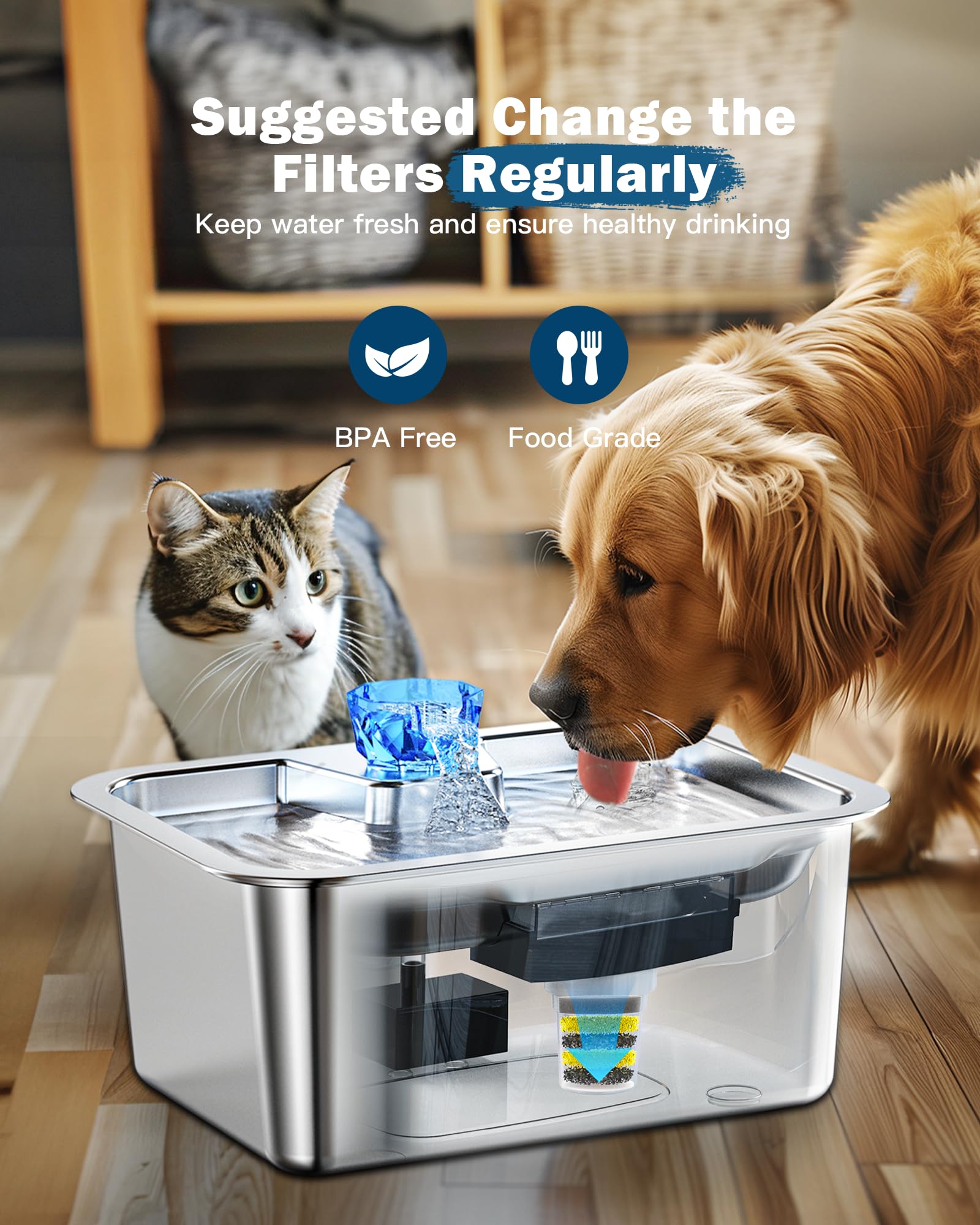 Dog Water Fountain Filters Replacement 4 Packs, 2 Months Set Of Replacement Filters For Large Pet Cat Water Fountain Dog Water B