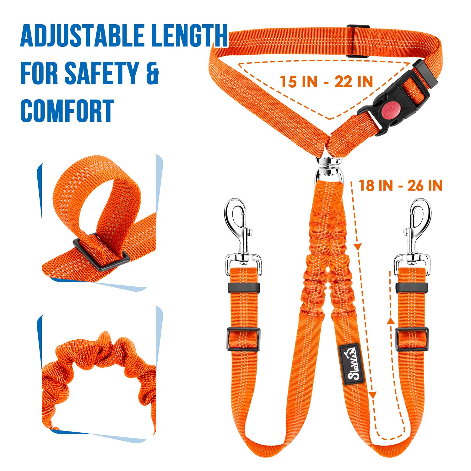 Lukovee Double Dog Seat Belt, New Dual Pet Car Headrest Restraint Safety Seatbelt No Tangle Dog Leash Duty Adjust Elastic Bungee Puppy Lead Splitter Connect Harness In Vehicle Travel For 2 Dogs (Or)