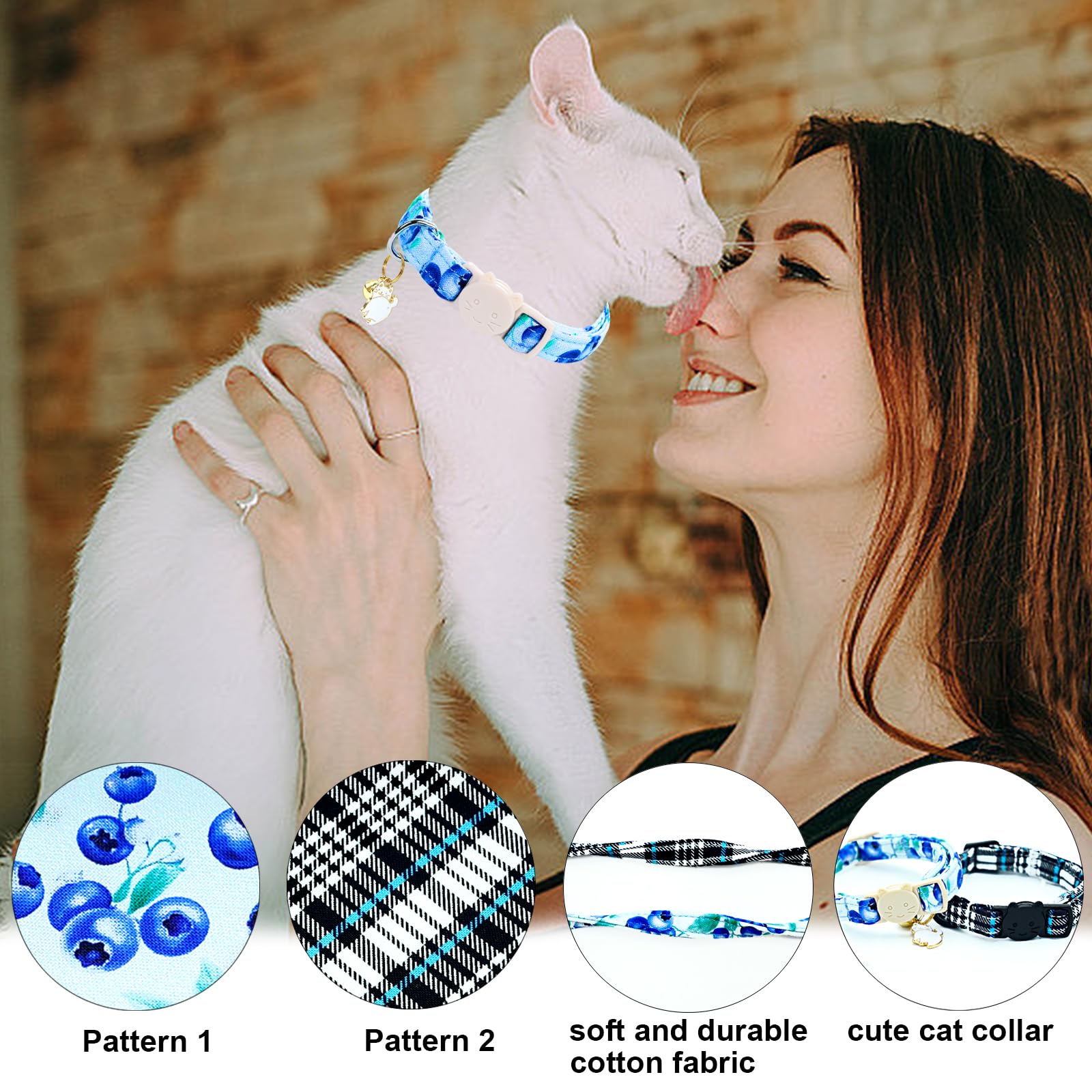 Lionheart Glory Cat Collar Breakaway With Bell & Pendant Blue Kitten Collars Soft Adjustable Safety 2 Pack Kittens For Boy Cats