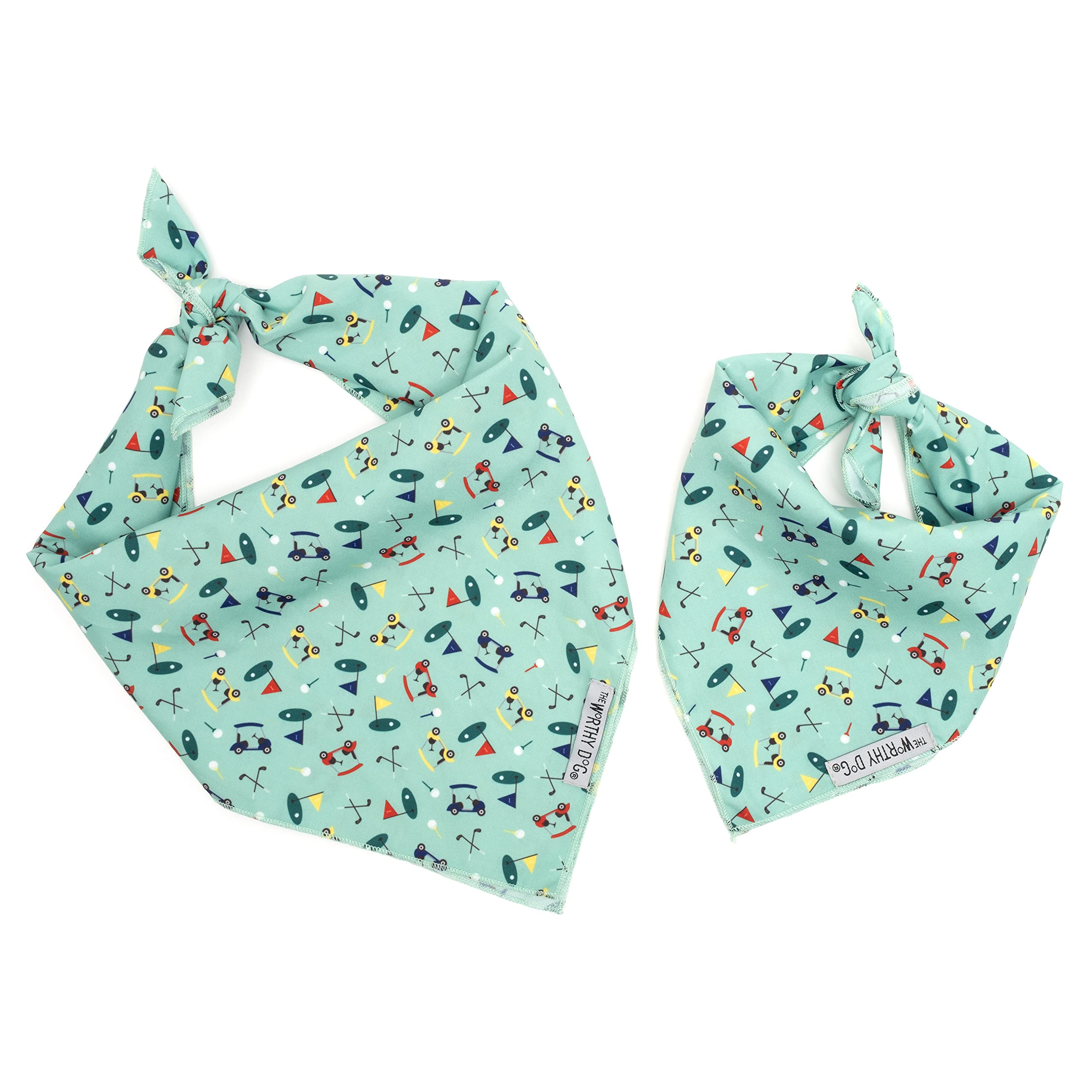 The Worthy Dog Golf Bandana - Durable, Soft & Comfortable Polyester Fabric With Adjustable Tie-On For Small & Large Pets - Multi