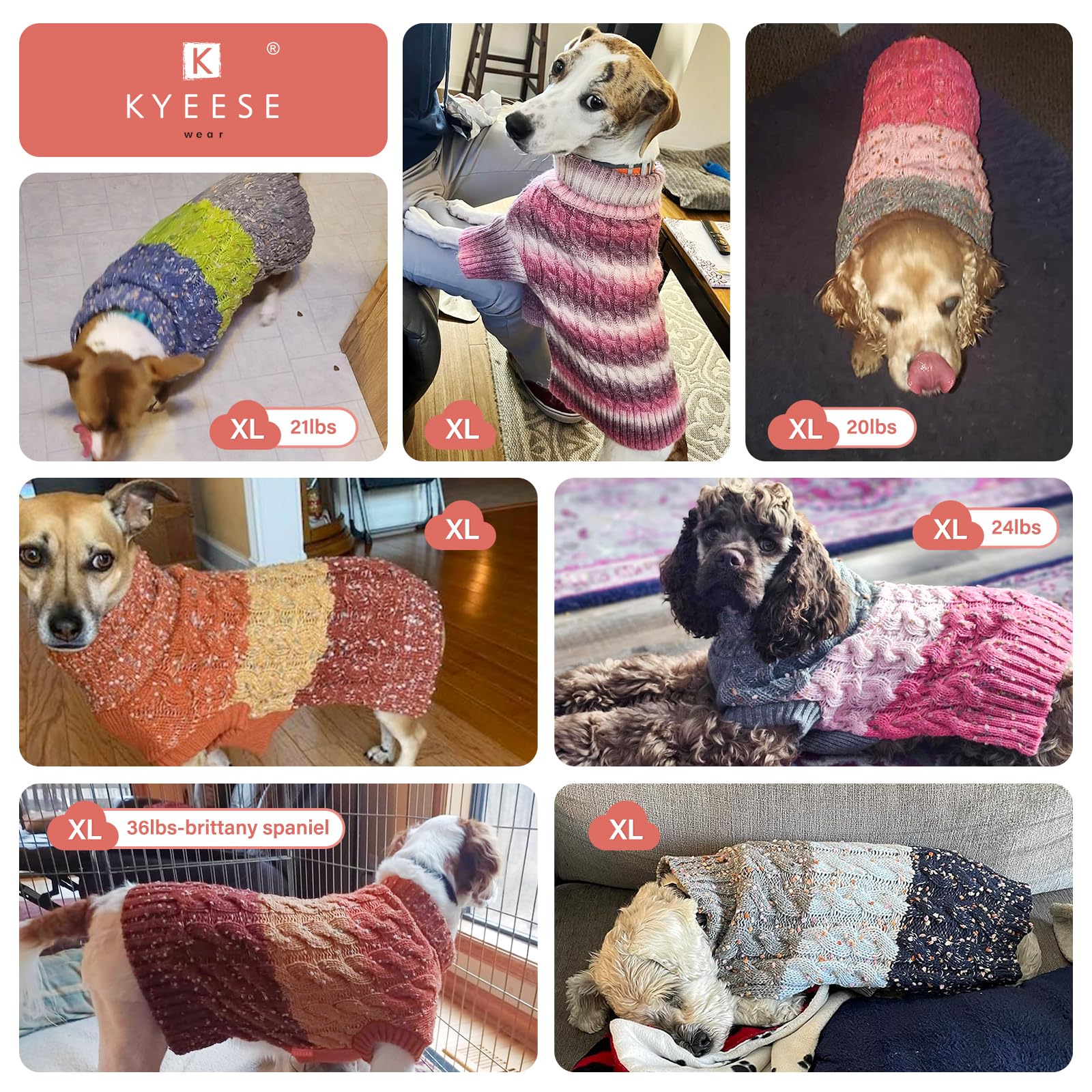 Kyeese Dog Sweater Cable Knit Thick Fuzzy Dog Knitwear Turtleneck Warm With Sleeves Dogs Clothes Gradient Color, Purple, Xlarge