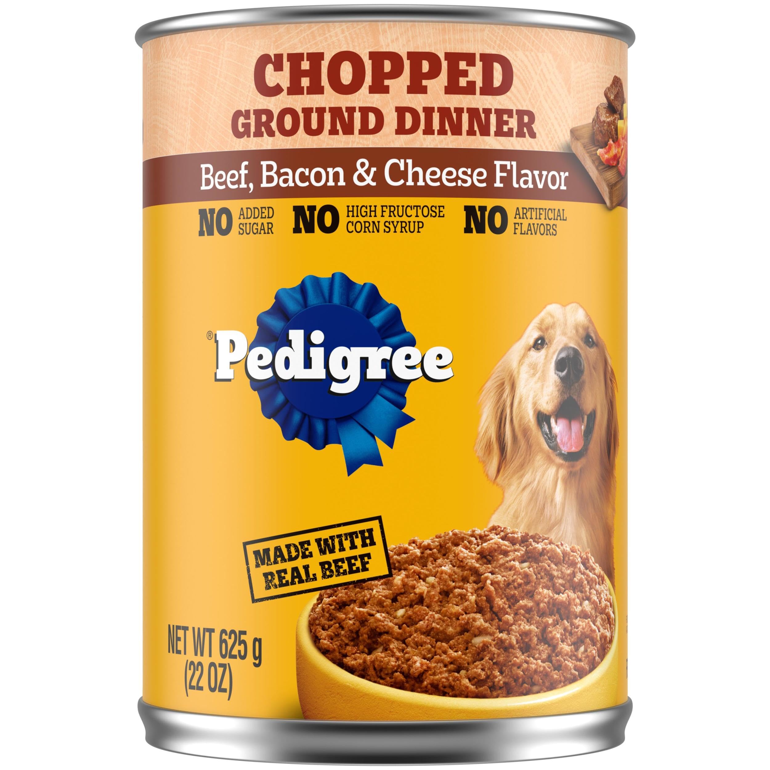 Pedigree Chopped Ground Dinner Adult Wet Dog Food Beef Bacon & Cheese Flavor, 22 oz. Cans (12 Count, Pack of 1)