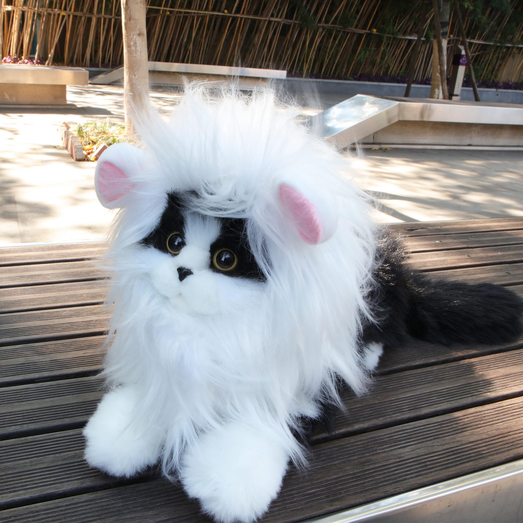 Rosylife Lion Mane Wig For Cat Costume Pet Adjustable Washable Comfortable Fancy Lion Hair Cat Clothes Dress For Halloween Christmas Easter Festival Party Activity (Large, White)