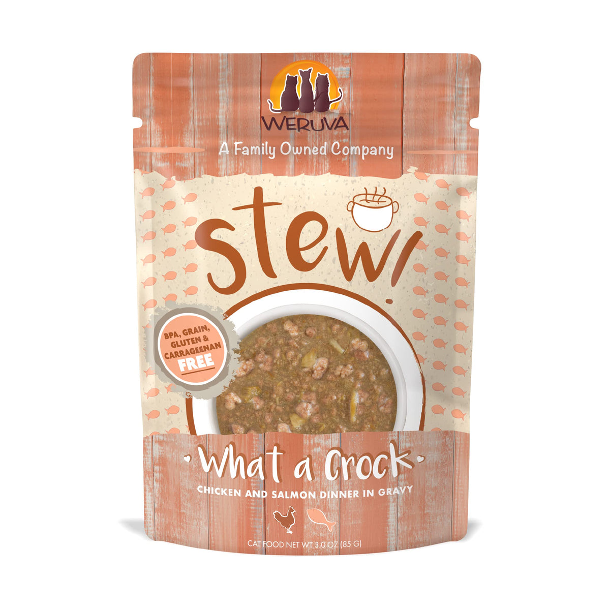 Weruva Classic Cat Stews!, What A Crock With Chicken & Salmon In Gravy, 3Oz Pouch (Pack Of 12)