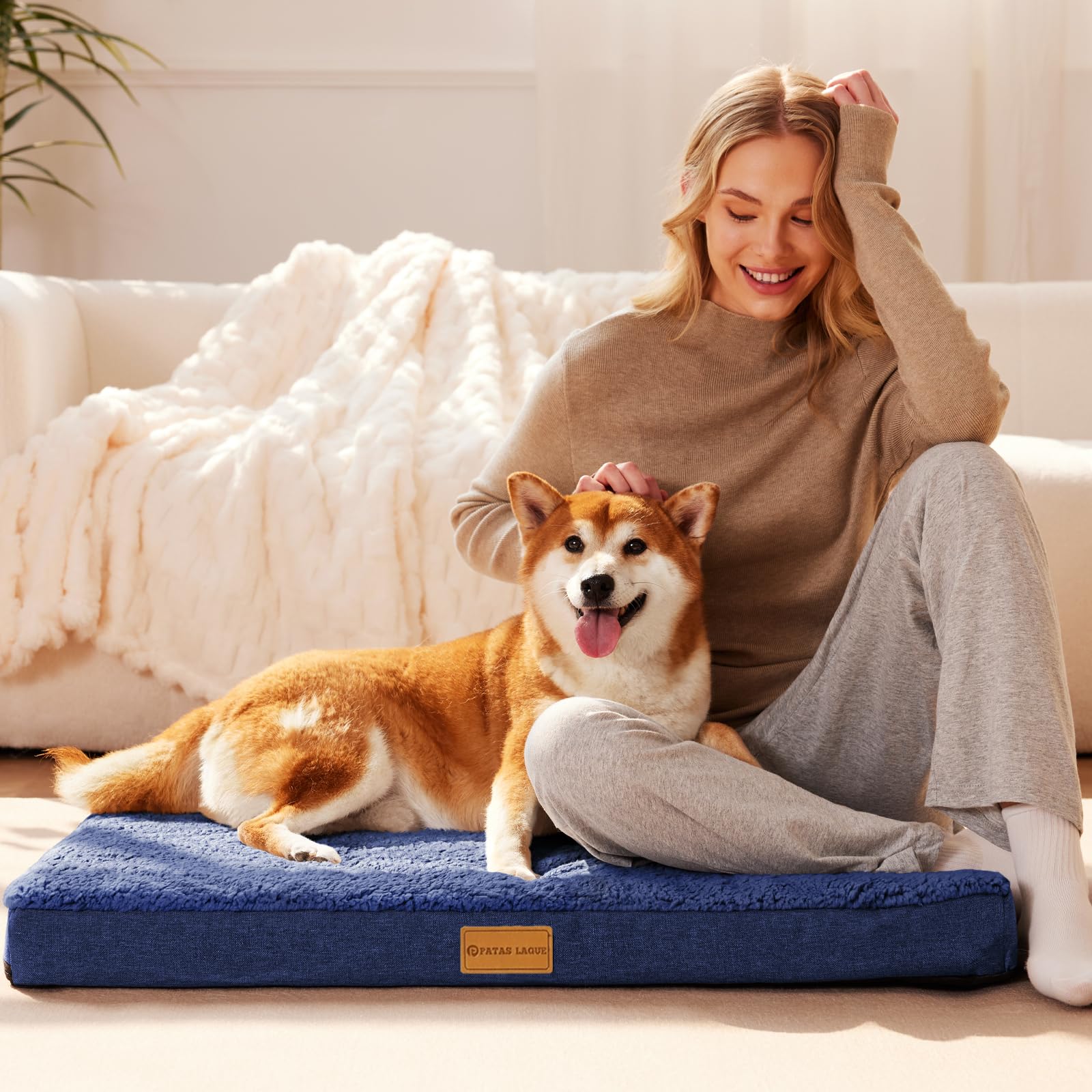 Patas Lague Orthopedic Dog Bed For Large Dogs, Soft Comfortable Waterproof Egg Crate Foam Medium Pet Beds Mat With Removable Was