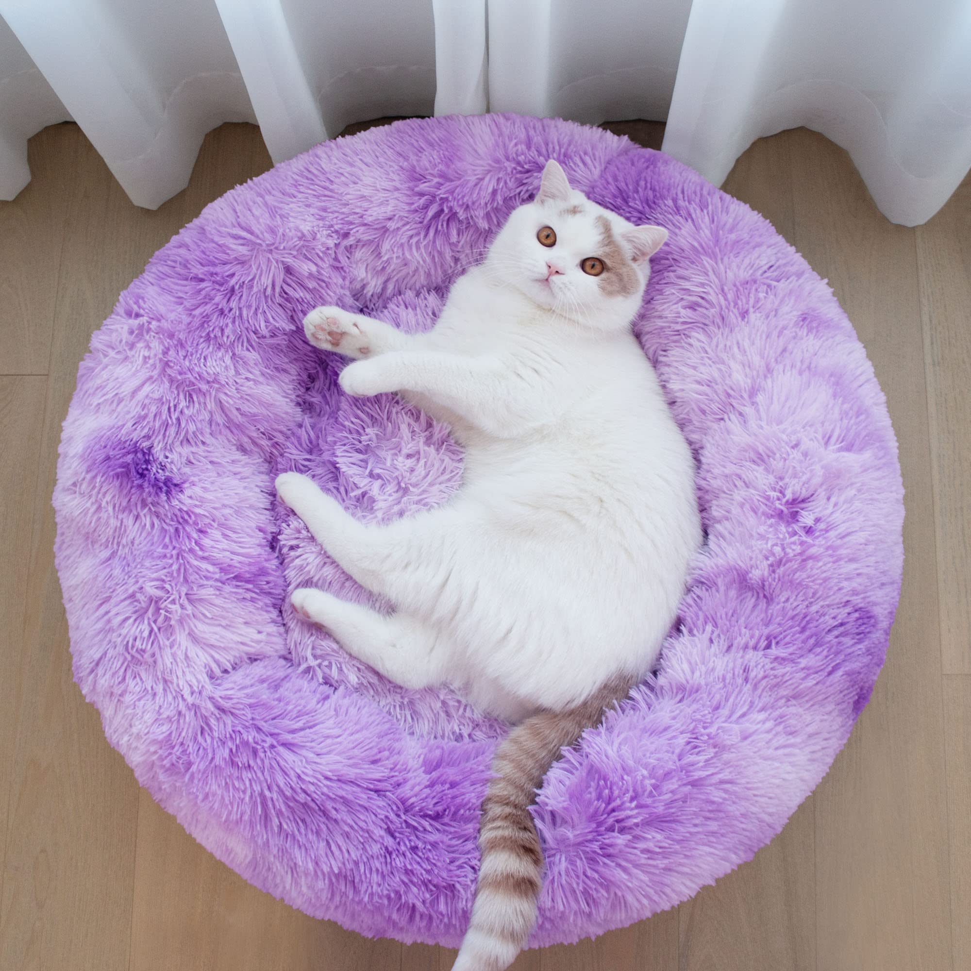 Patas Lague Calming Xl Dog Bed For Large Dogs, Fluffy Soft Cozy Cat Bed, Faux Fur Anti-Anxiety Plush Donut Cuddler, Washable Pet