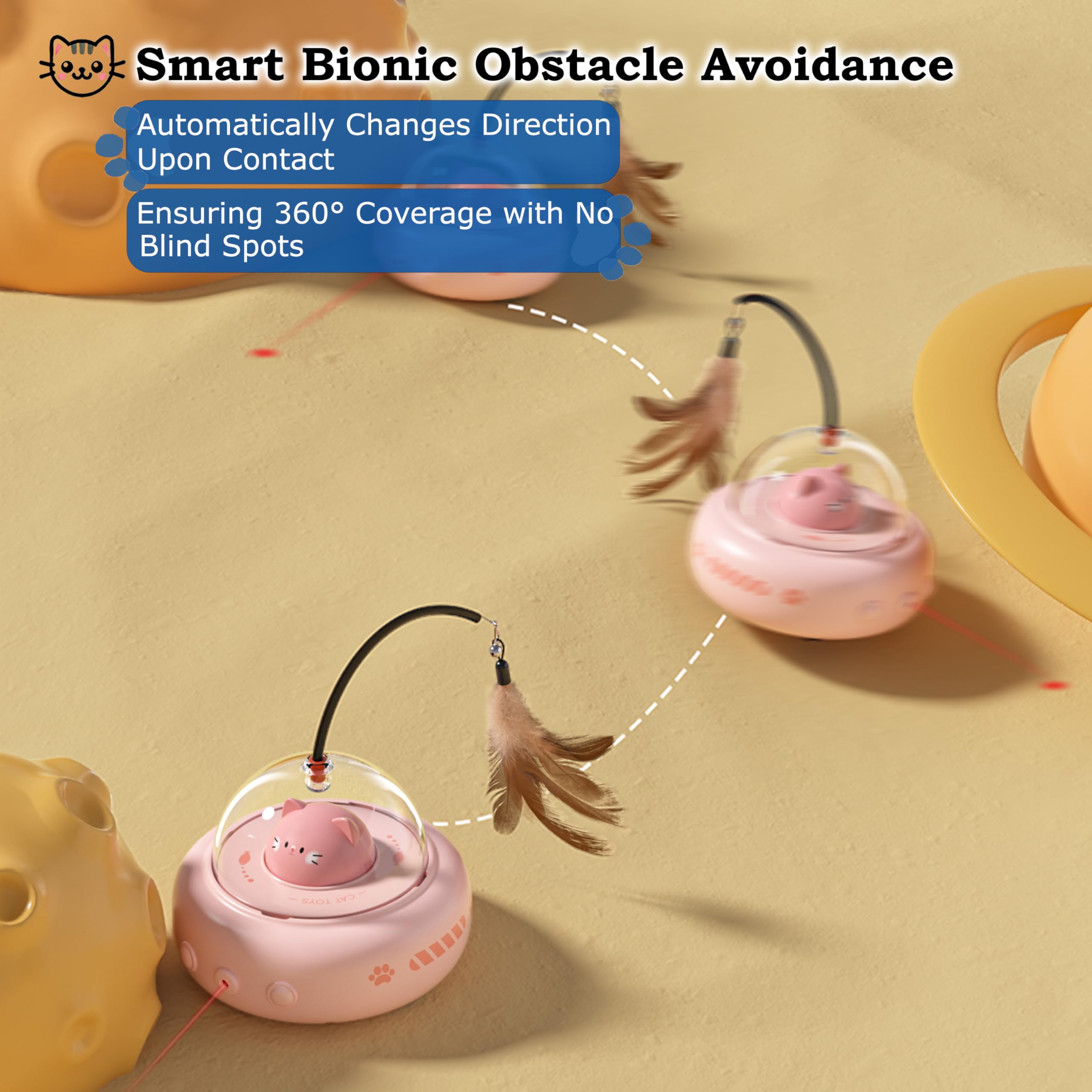 Hooroor Laser Cat Toy For Indoor Cats,2 In 1 Ufo-Vehicle Automatic Motion With Feather,Rechargeable Electronic Smart Sensor,Inte