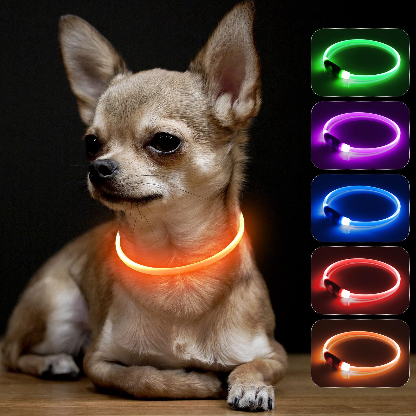 Bseen Light Up Dog Collar - Rainproof Led Dog Collar Rechargeable - Tpu Cuttable Glowing Pet Collar For Small Puppies& Cats, Saf