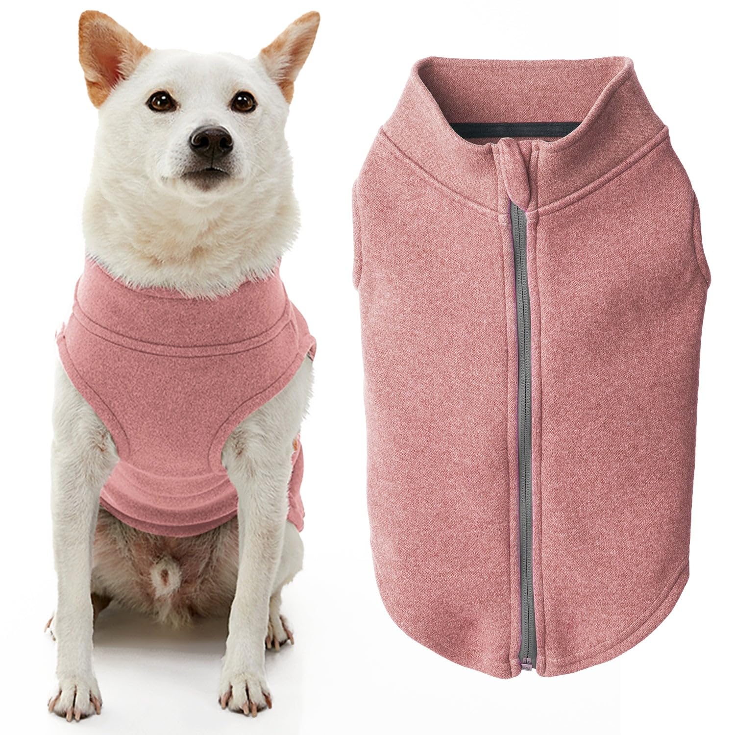 Gooby Zip Up Microfiber Fleece Dog Sweater - Pink, Medium - Warm Double Layered Soft Step-In Jacket Without Ring Leash - Winter 