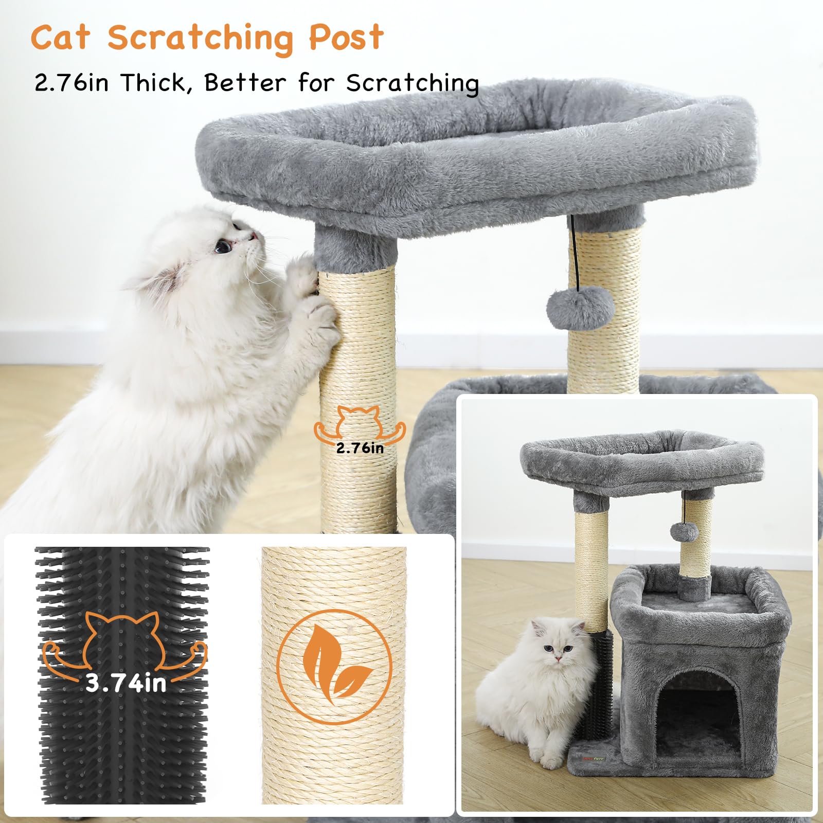 Innsfurr Small Cat Tree With Scratching Post Indoor, Cat Trees For Indoor, Cat Tower With Condo, Plush Cozy Perch, Massage Brush