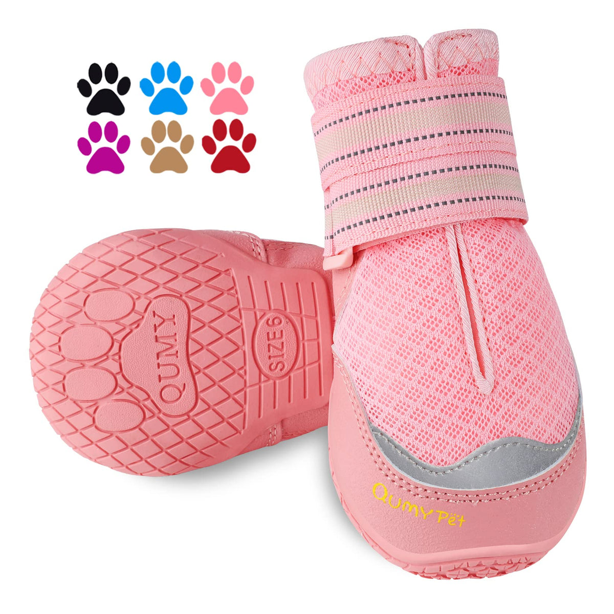 Qumy 2Pcs Dog Boots For Hot Pavement Shoes For Dogs Summer Heat Resistant Booties Mesh Breathable Nonslip With Reflective Straps Pink Size 8