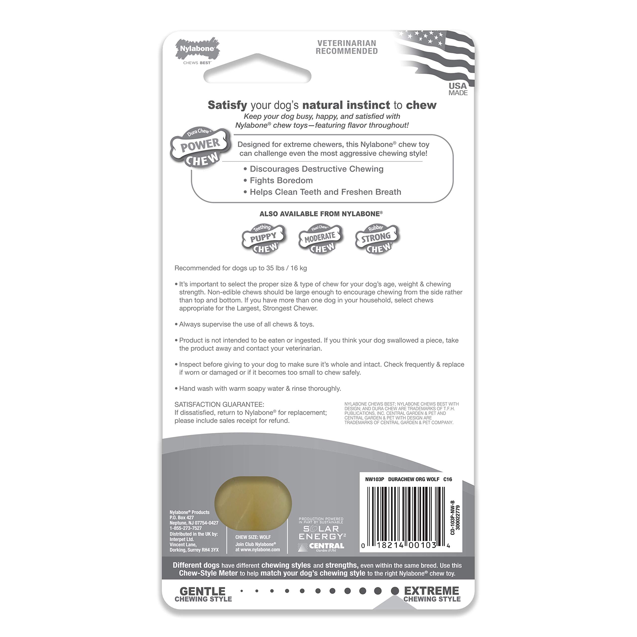 Nylabone Power Chew Classic Bone Chew Toy For Dogs, Durable Dog Toys For Aggressive Chewers, Original Flavor, Medium/Wolf - Up To 35 Lbs. (1 Count)