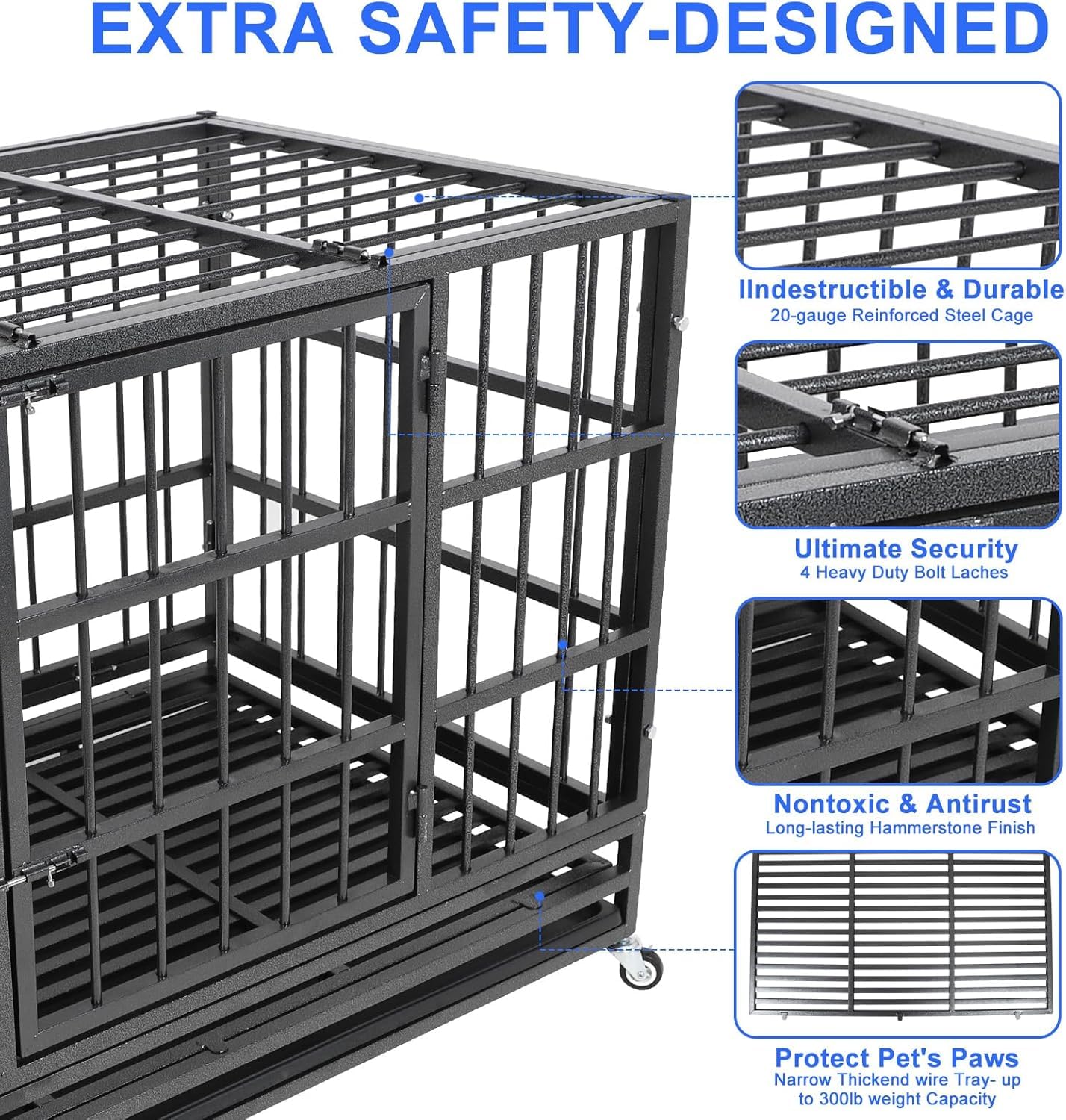 Confote Heavy Duty Dog Crate, 47" Indestructible Steel Kennel for Medium to Large Dogs, Black, Model CO51830Z