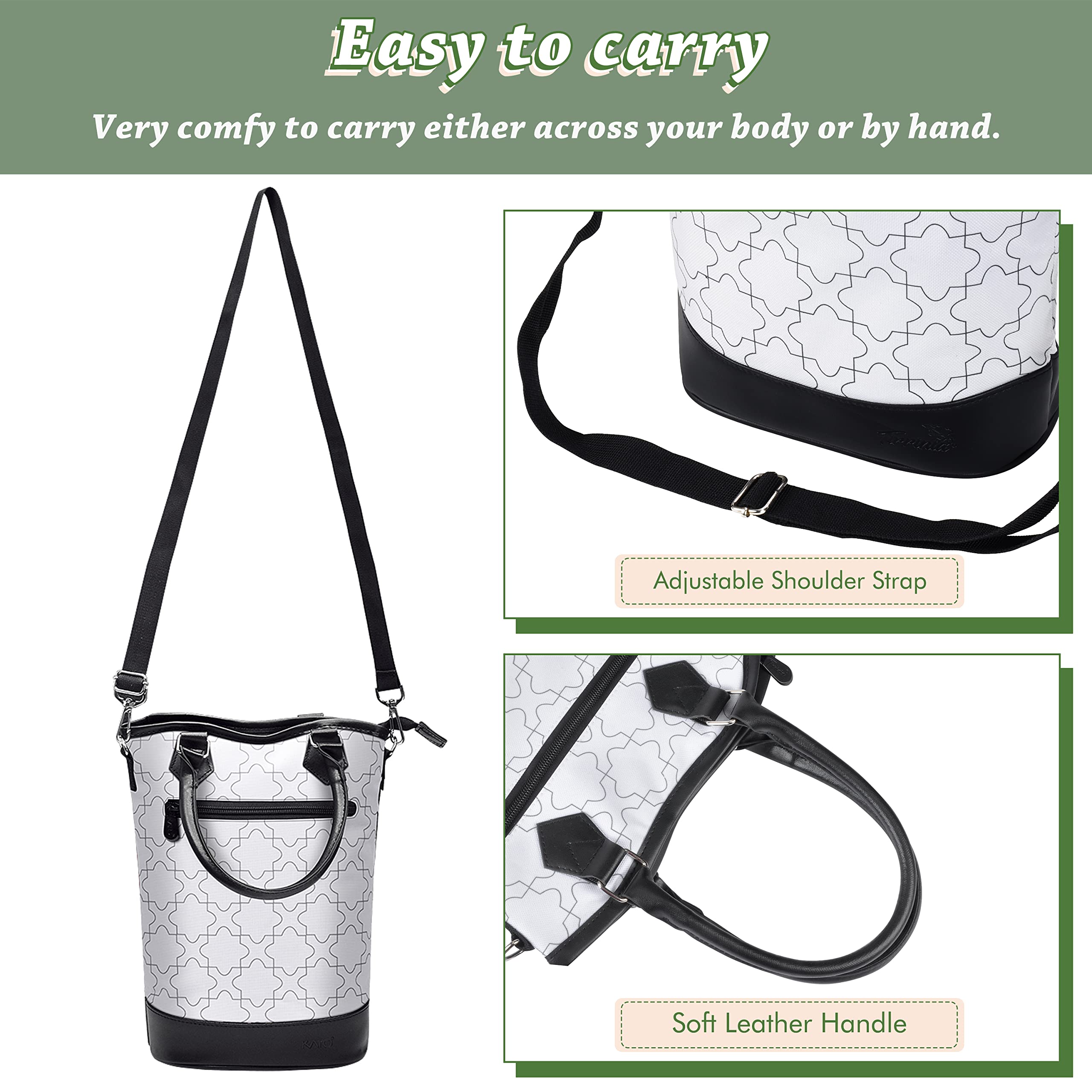 Tirrinia Insulated Wine Tote - Padded 2 Bottle Cooler Bag with Handle & Adjustable Strap, White - Perfect Gift for Wine Lovers