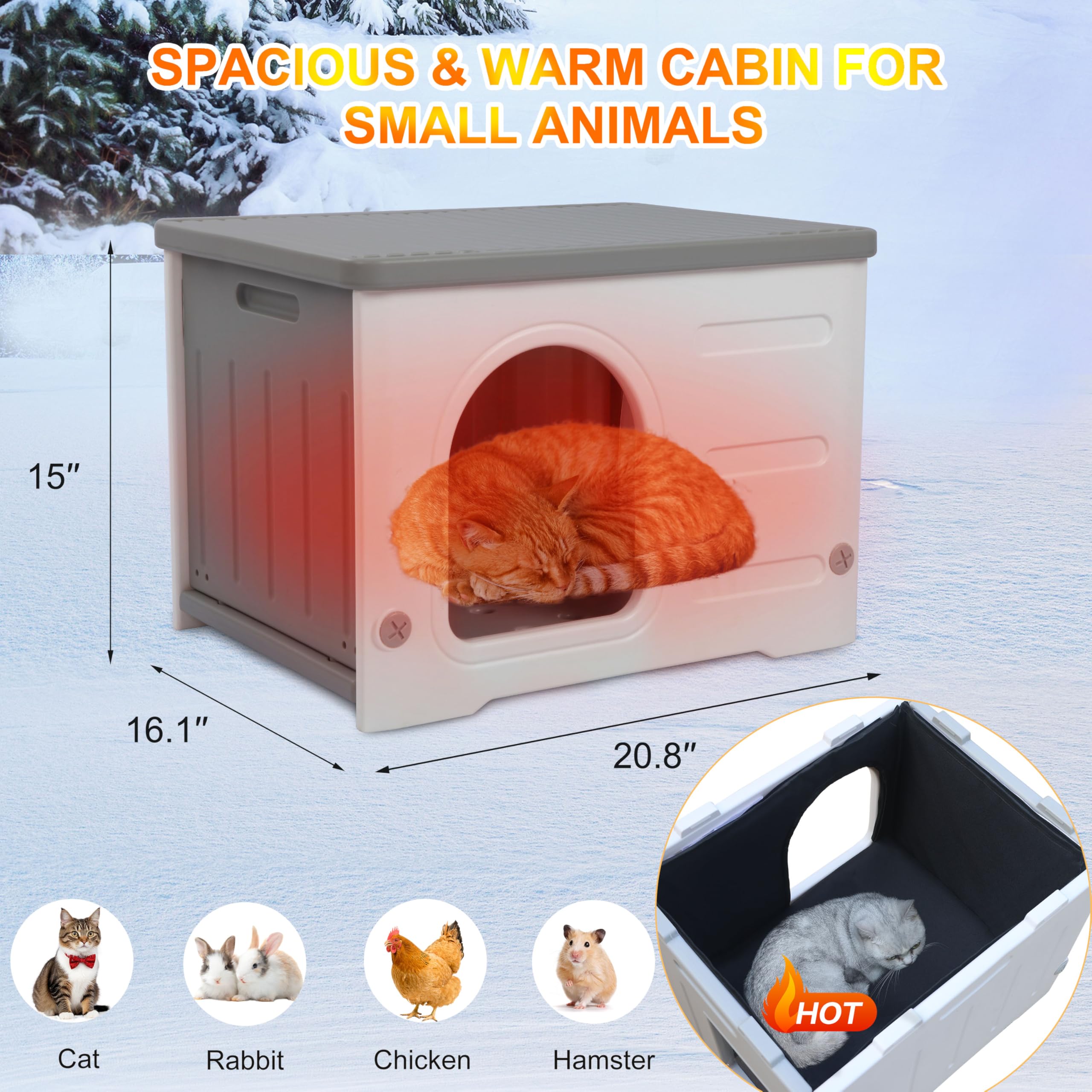 Rockever Cat House - Insulated Plastic Outdoor/Indoor Feral Cat Shelter, Waterproof, Grey, Model RO4010