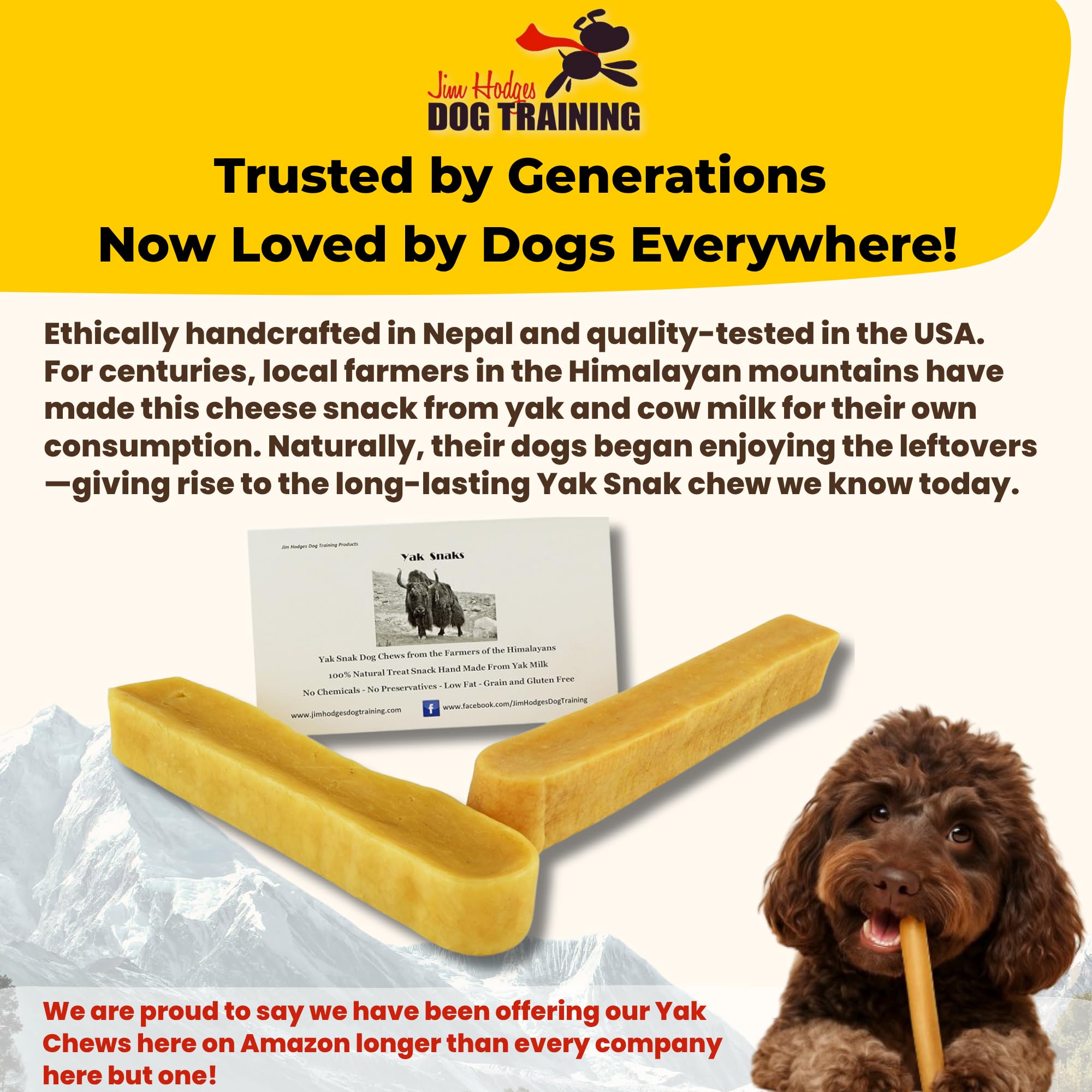 Yak Snak Dog Chews - All Natural Hard Cheese Himalayan Dog Treats - Long Lasting, Made from Yak Milk, Small, Medium. Large & Ext