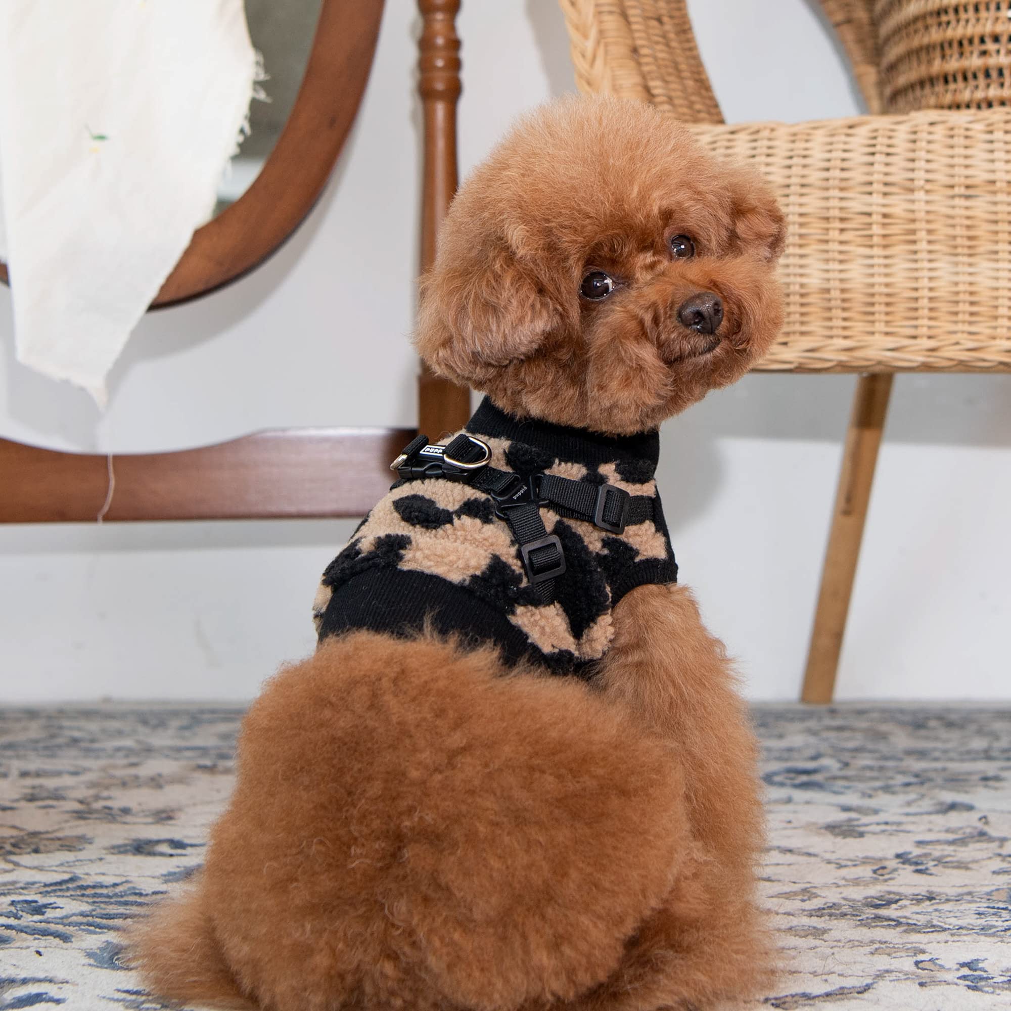 Puppia Serval Jacket Dog Harness Pullover Warm Winter Flower Pattern For Small And Medium Dog, Beige, Medium