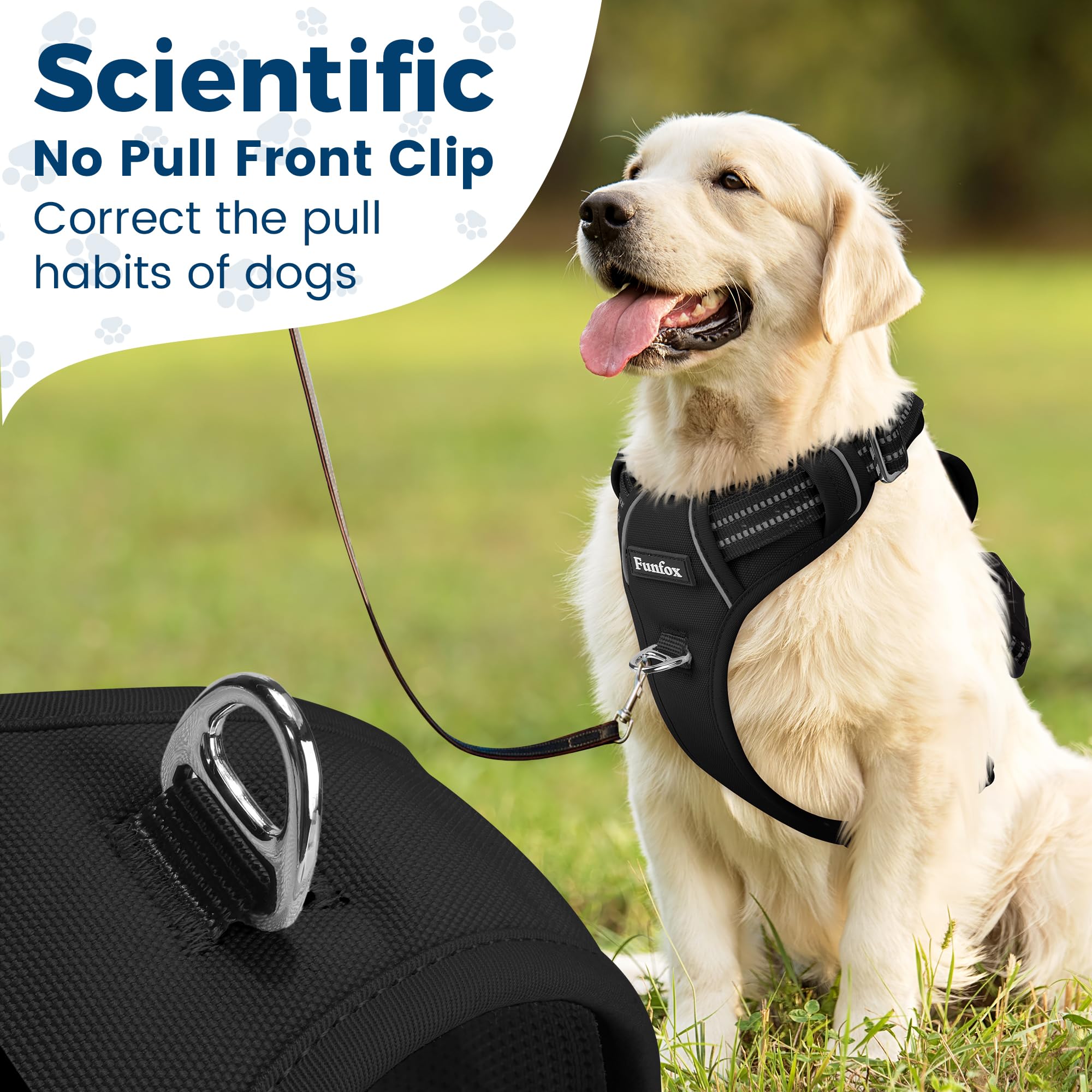 Funfox Dog Harness No Pull, Adjustable Dog Vest Harness Super Soft, 2 Leash Clips Anti Pull, Vertical Handle Easy To Control, Re