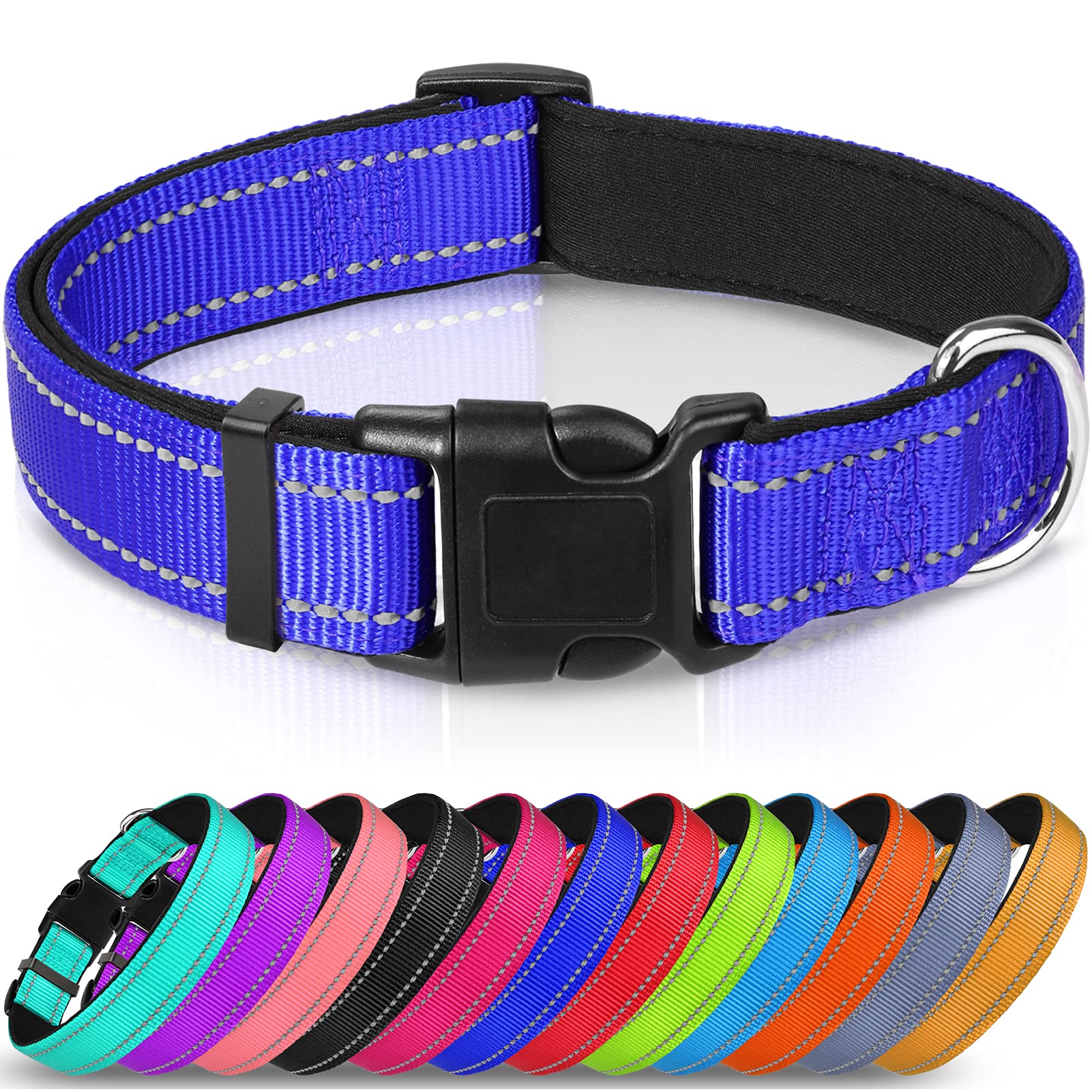 Joytale Reflective Dog Collar,Soft Neoprene Padded Breathable Nylon Pet Collar Adjustable For Extra Large Dogs,Royal Blue,Xl