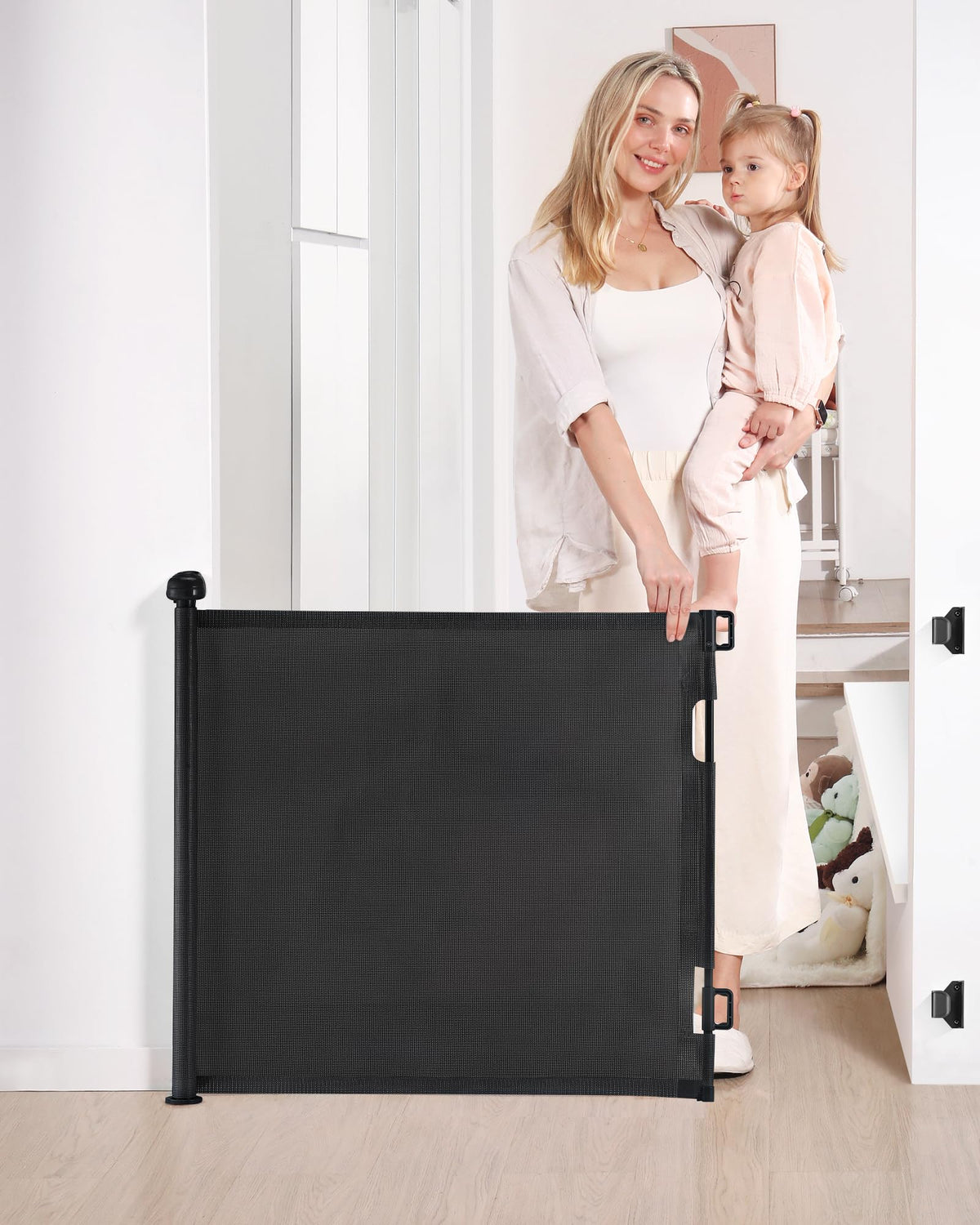 Likzest Retractable Baby Gate, Mesh Baby and Pet Gate 33'' Tall, Extends up to 55'' Wide, Child Safety Baby Gates for Stairs Doo
