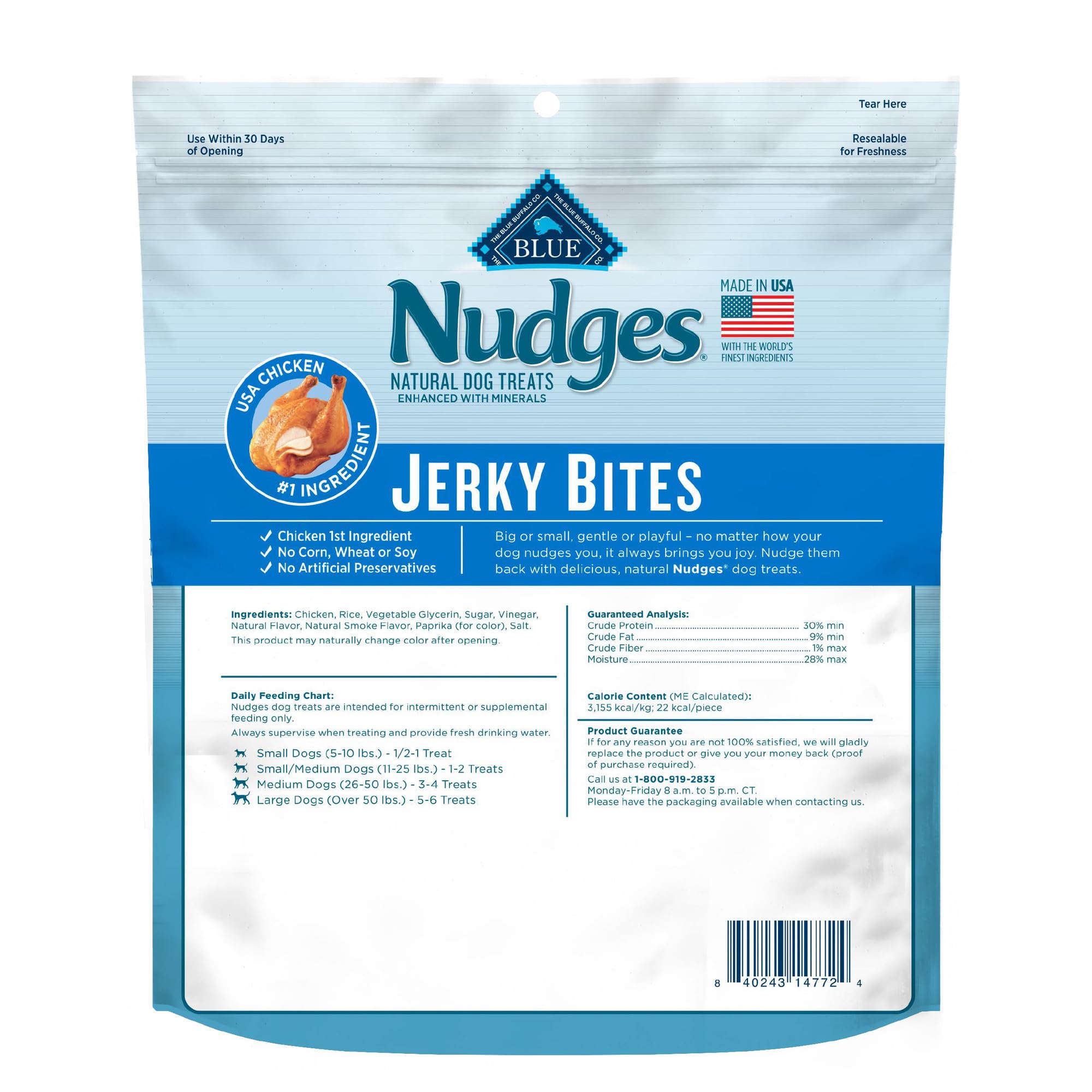 Blue Buffalo Nudges Jerky Bites Dog Treats, Made in the USA with Natural Ingredients, Bite-Sized Pieces, Chicken, 5-oz Bag