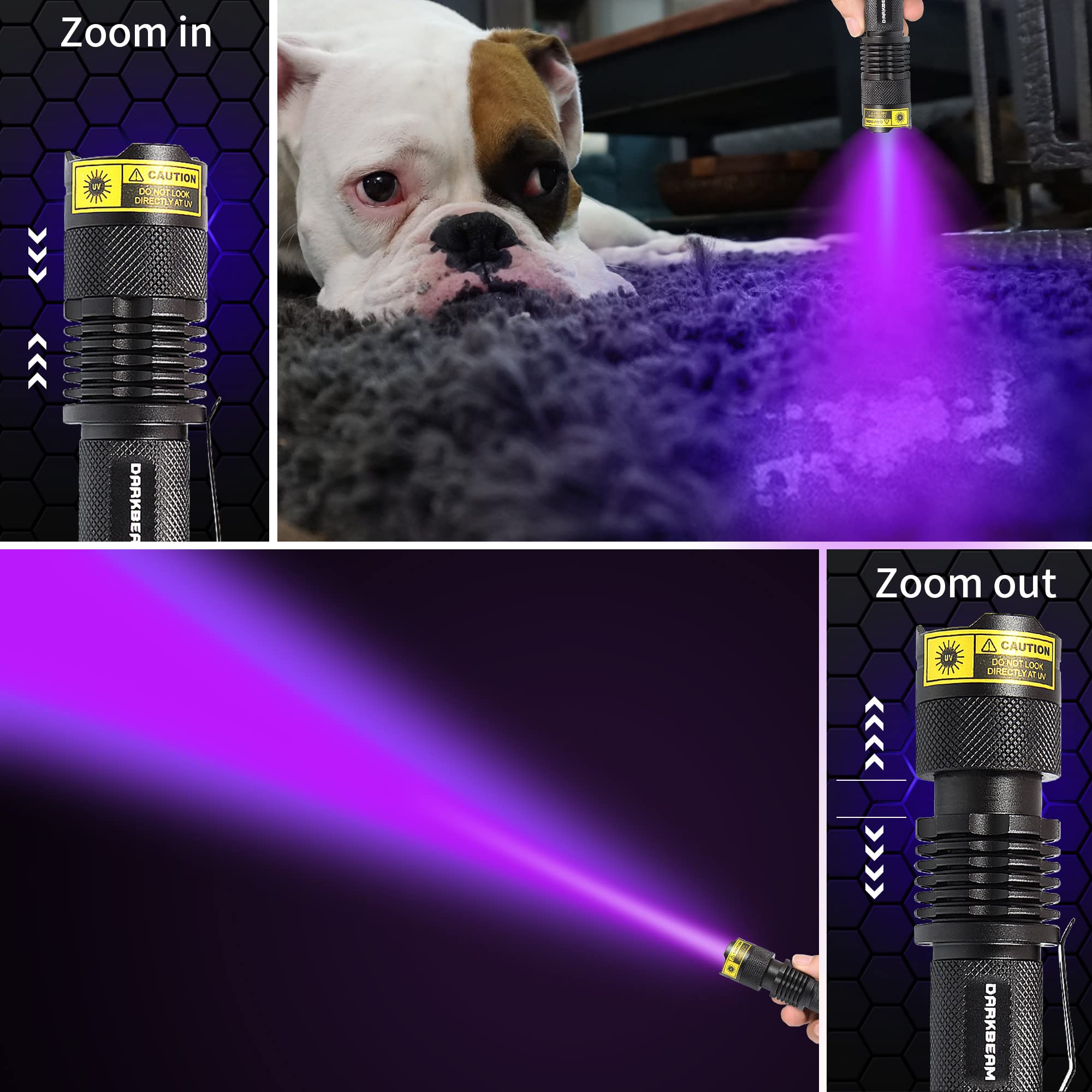 DARKBEAM UV 395nm Flashlight Ultraviolet led Light Blacklight Woods lamp Portable 400nm Mini Detector for Dog/Cat Urine Pet Sta