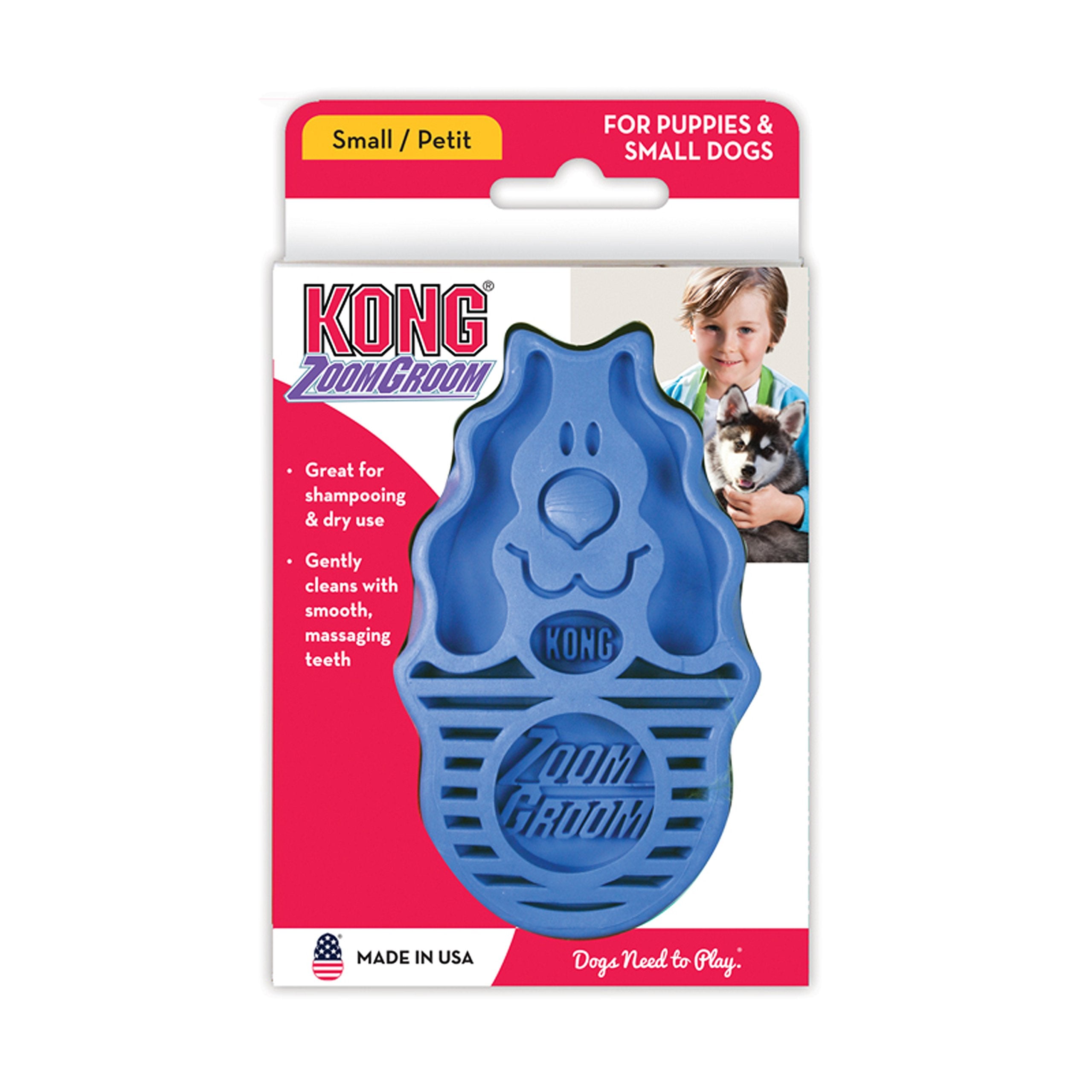Kong - Zoomgroom - Dog Brush For Grooming And Shampooing - Blue Brush For Small Dogs And Puppies
