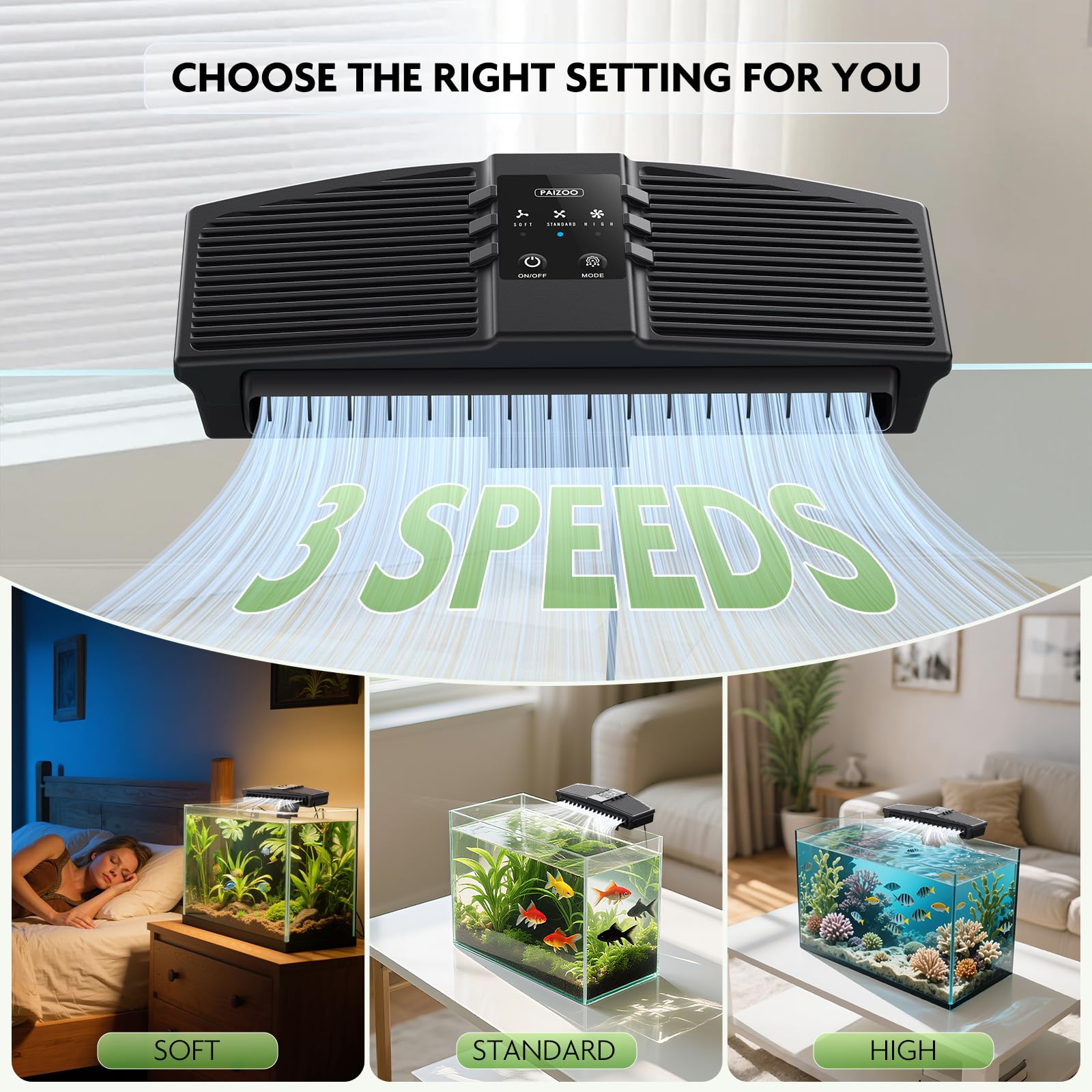 PAIZOO Aquarium Chiller Fan, Fish Tank Cooling Fan with 3 Speed Modes Aquarium Cooler Water Chiller for Axolotl Betta Fish Acces